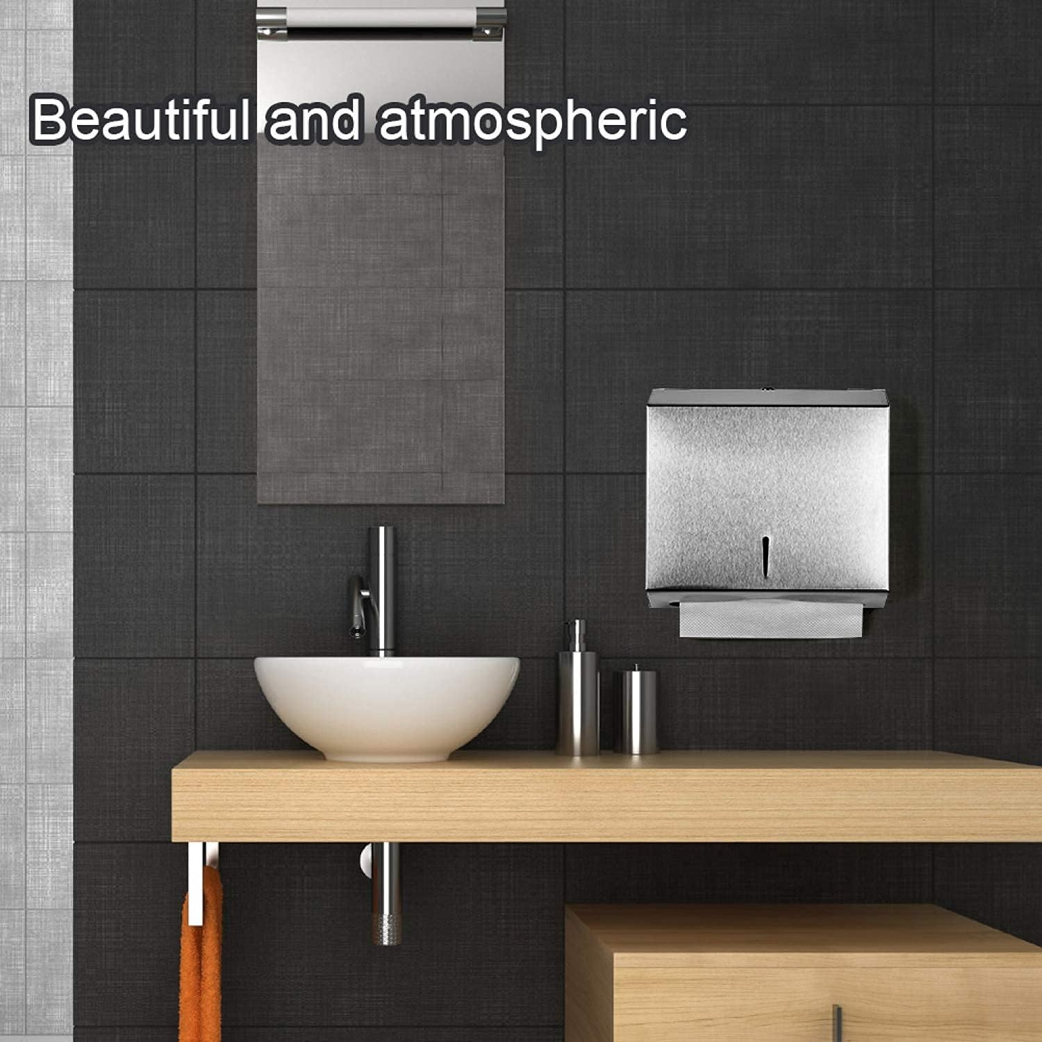 Gonioa Wall-Mounted Comercial Paper Towel Dispenser, Brushed Stainless Steel Bathroom Hand Towel Dispenser with Lock Design, Large Capacity 250 C-Fold 300 Multi-Fold Capacity image number 6