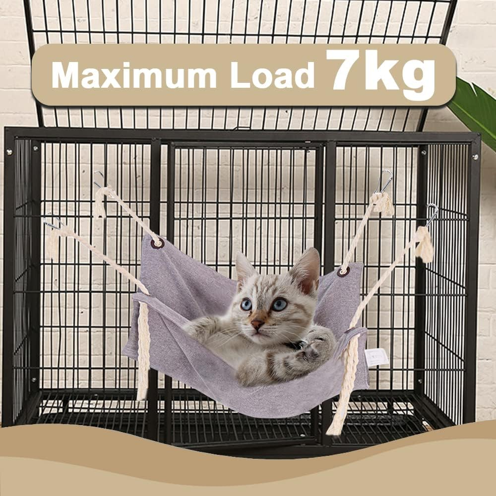 Breathable Pet Cage Hammock - Cat Hanging Bed with Metal Carabiners and Tassels, Suitable for Kittens, Rabbits, Small Dogs (Khaki)