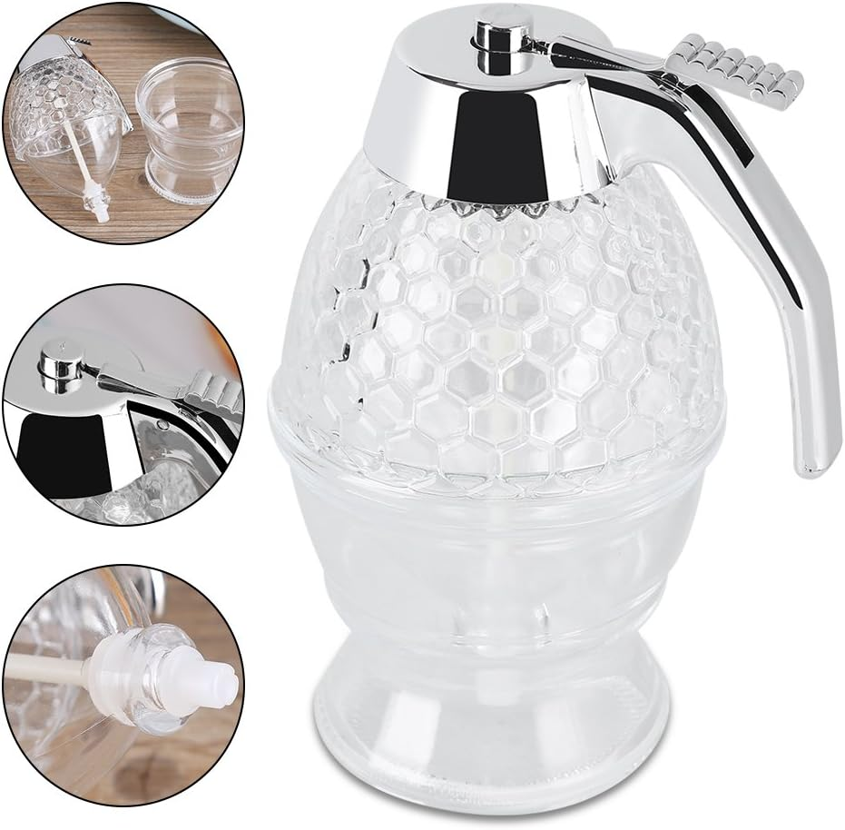 Honey Dispenser, 200Ml Glass Syrup Dispenser Pot No Drip with Stand, Vintage Transparent Acrylic Honey Glass Container for Tea Milk Pancakes image number 2