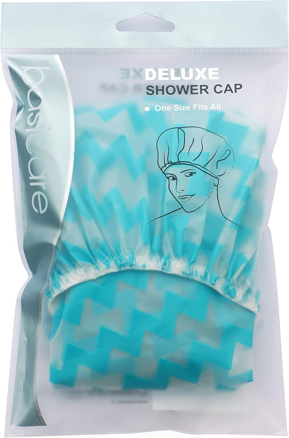 Basicare Deluxe Shower Cap Clear with Black Dots Reusable One Size Fits All image number 1