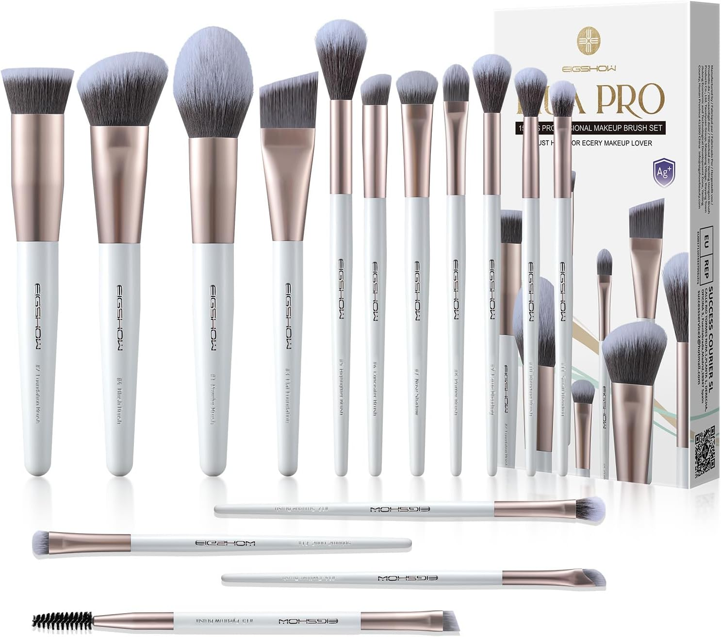EIGSHOW Makeup Brushes Set, 15Pcs Professional Make up Brush with Silver Ion Bristles for Foundation Powder Blush Highlighter Concealer Eyeshadow Eyeliner, Travel Gift Set (Matte Purple)