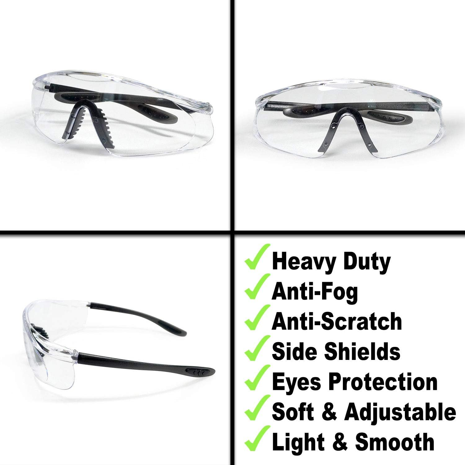 Powerlap Pro Safety Glasses anti Fog Extra Vision with Side Shields - Multi Purpose | anti Scratch - Impact Resistant | Eye Protection Clear Glasses Protective Glasses Safety Goggles Shooting Glasses