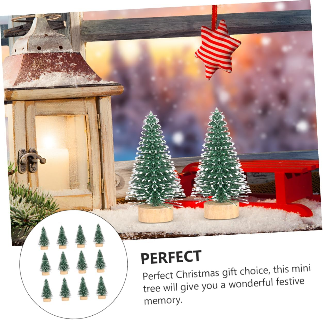 12Pcs Mini Christmas Tree Decorations Xmas Tree Adornments for Tabletop Window Display and Home Decor image number 4