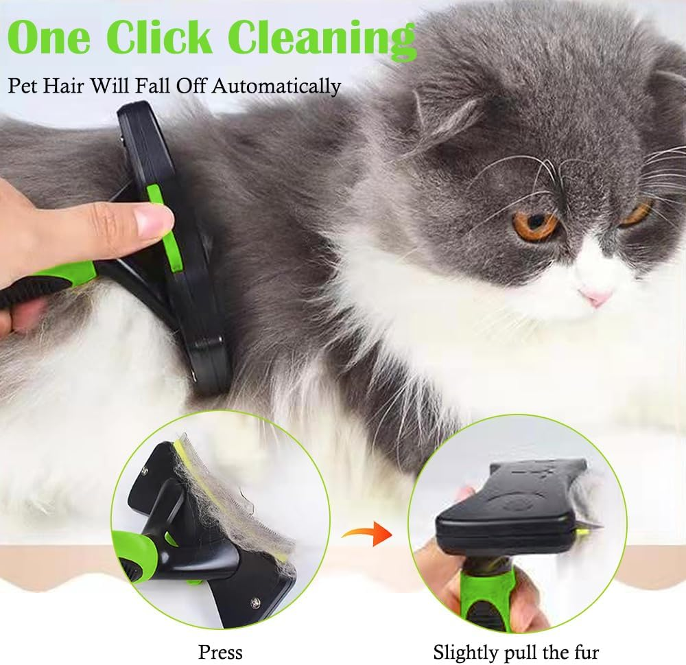 TINY SPARK Dog&Cat Brush for Shedding Curved Blade Self Cleaning Deshedding Brush Dog Undercoat Rake for Short Medium Long Hair(Green,L-11.5Cm) image number 2