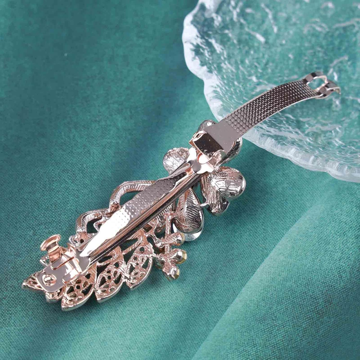 Yheakne Crystal Wedding Hair Clip Barrette Gold Rhinestone Hair Clip Bling Bridal Hair Clips Headpiece CZ Crystal Hair Clip Shiny Sparkling Bridal Hair Accessories for Women and Girls (Purple) - Violett image number 4