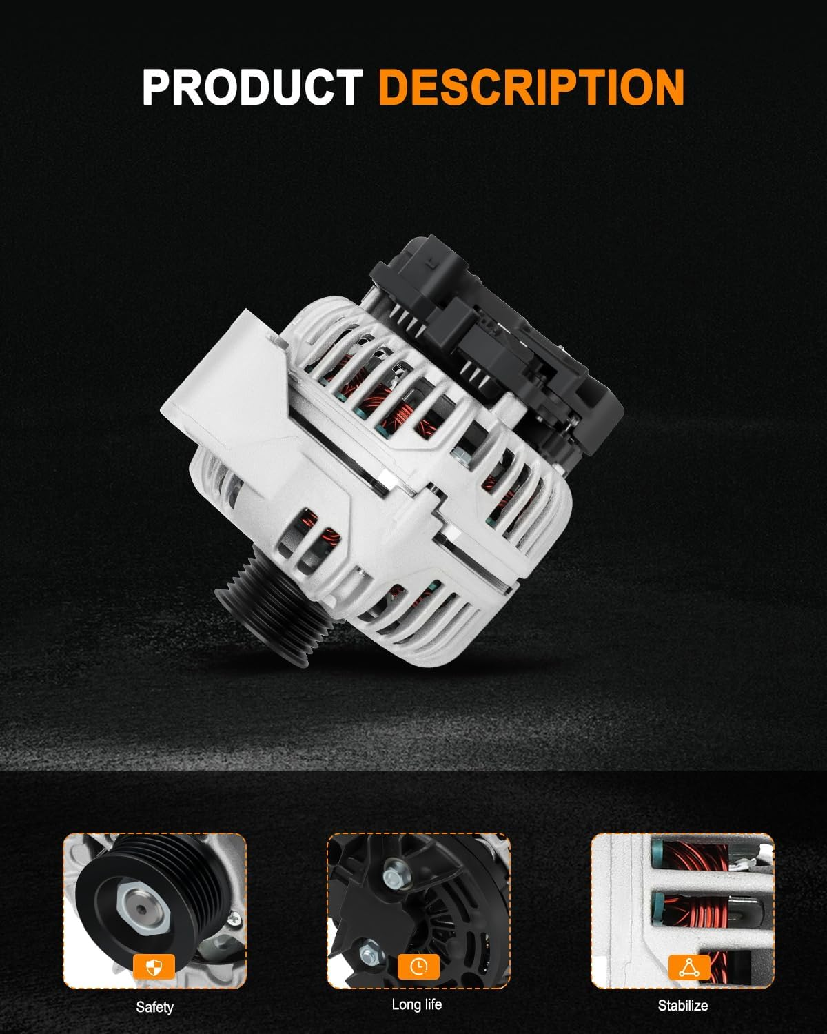 ASAPE New 13884 23096 Alternator 120 Amp Fit for 2001-2005 for Mercedes-Benz C320 C240, 2002-2004 for Mercedes-Benz C32 AMG SLK32 AMG, 2003-2005 for Mercedes-Benz CLK320 ML350 image number 1