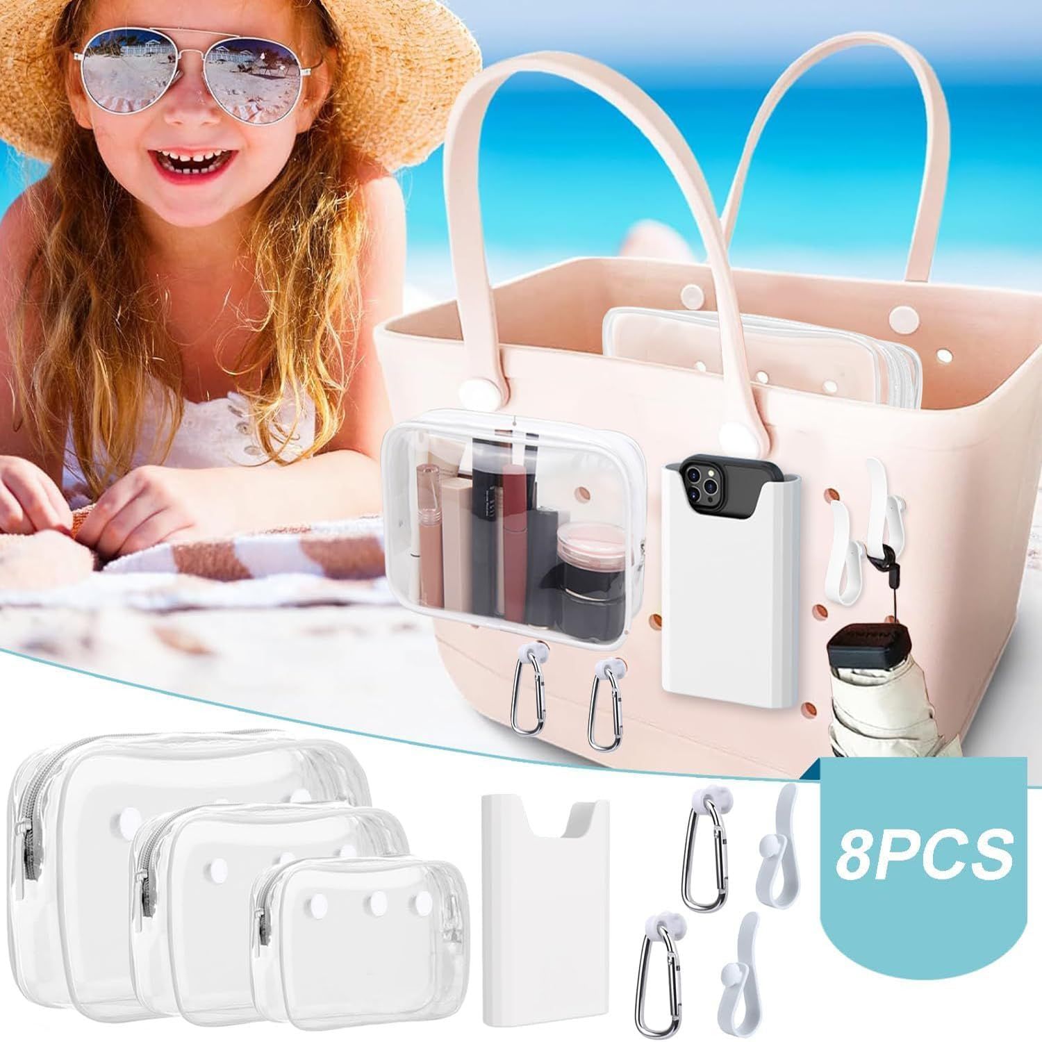 Clear Toiletry Bags - Croc & Bogg Bag Style Rubber Tote, Travel Toiletries & Makeup Organizer, Beach Bag with Accessories, Ideal for Australian Travelers (White Set of 4) - Black Set Of 4 image number 5