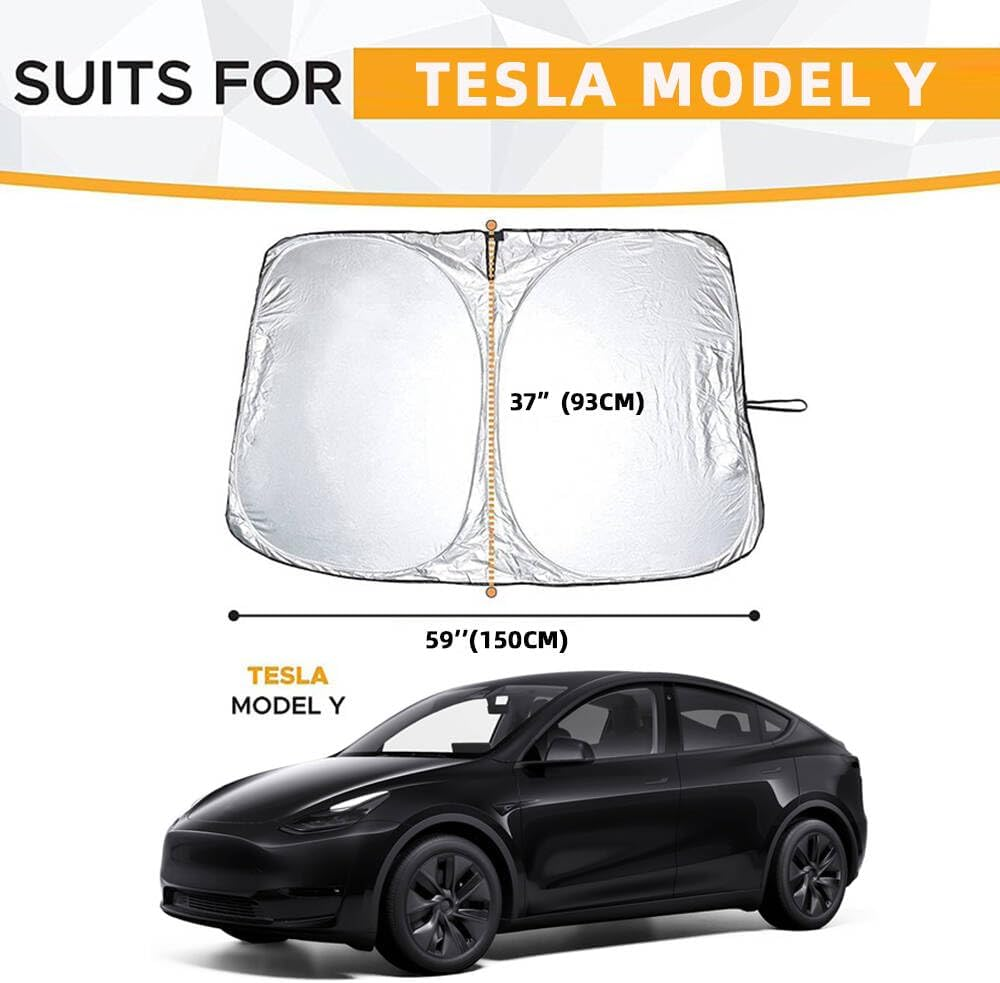 Skycabin Car Windshield Sunshade Reflective&Foldable Windshield Sun Cover for Tesla Model Y, Front Window Interior Sun Protection for Windowscreen&Dashboard UV Protection & Heat Insulation image number 1