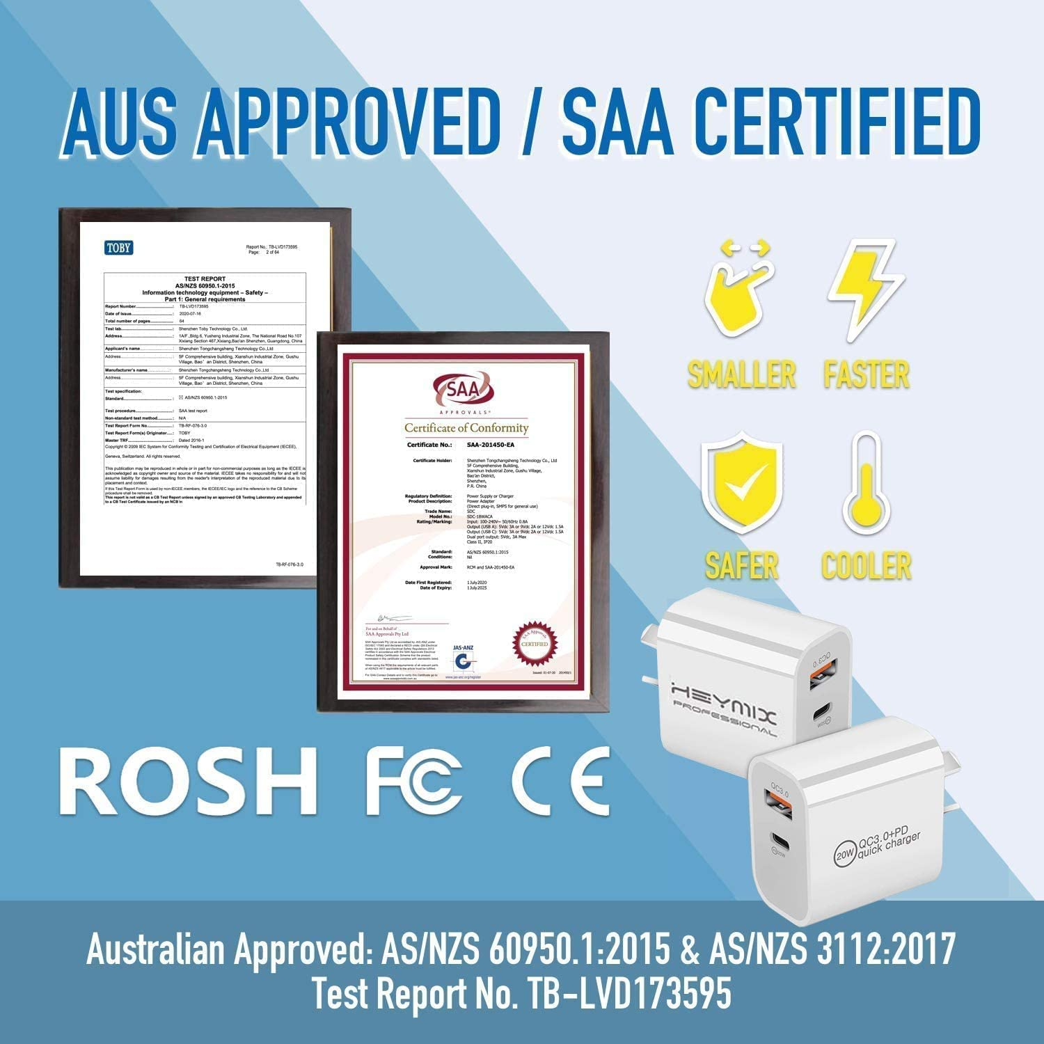 HEYMIX 20W USB C Charger, QC3.0 PD Power Adapter Quick Fast Wall Charger AU Plug, 2-Pack SAA Certificated image number 2