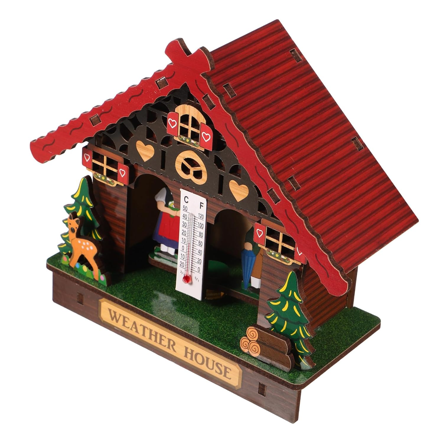 Garneck Analog Weather House Thermometer Hygrometer Barometer Combo for Indoor Outdoor Use Accurate Temperature Humidity Monitor Wooden Wall-Mounted Weather Station with Classic Man Woman image number 4