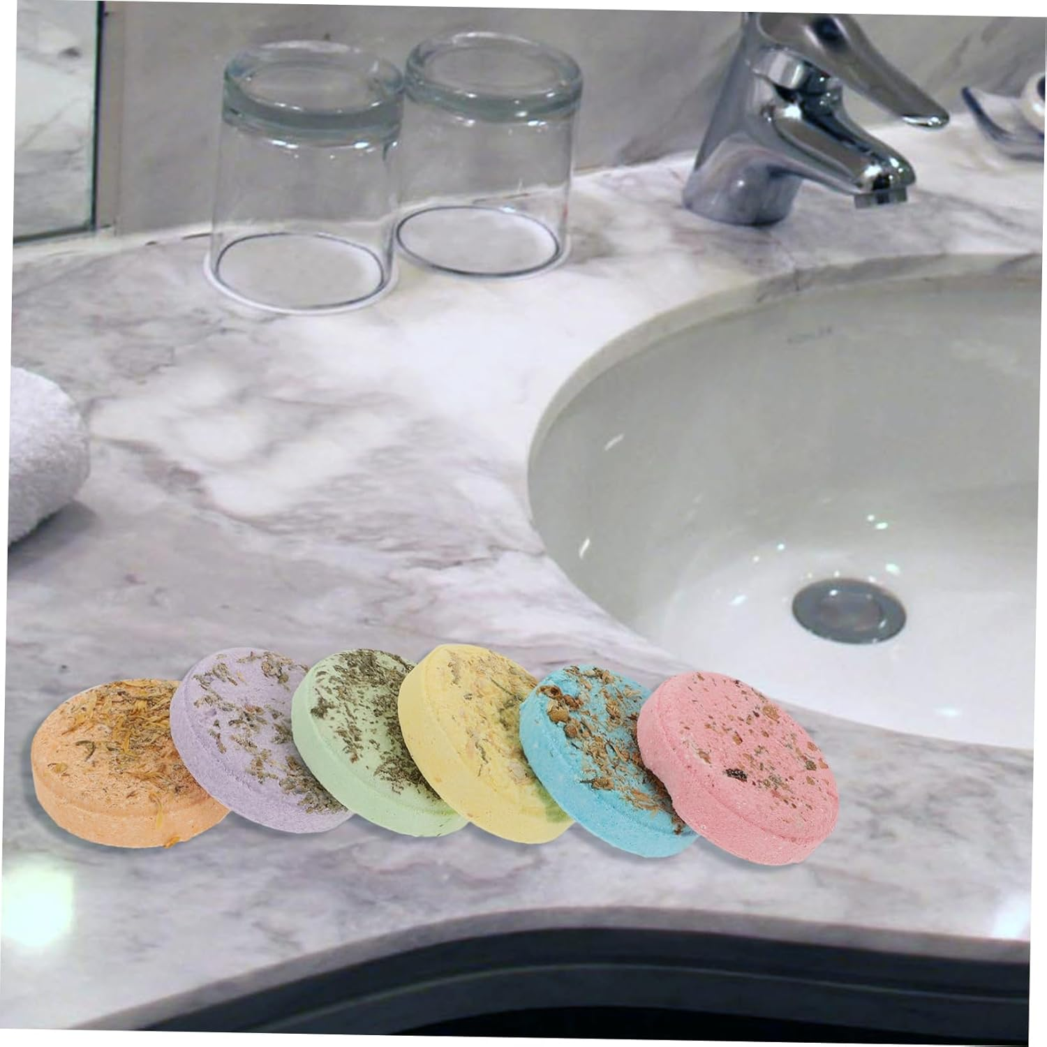 FRCOLOR 6Pcs Aroma Steam Sheets Essential Oil Bathing Tablets for Home Travel Orange Rose Scents Skin Moisturizing Shower Accessory