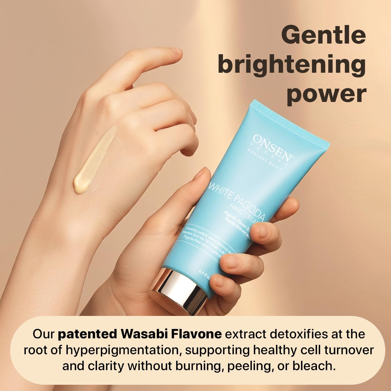 Onsen Japanese anti Aging Hand Cream - Firming Hand Lotion Features Pagoda Flower Enzyme, Wasabi Extract Infusion, Hyaluronic Acid, and Shea Butter, for Clarified and Moisture Rich Skin (135Ml) image number 2