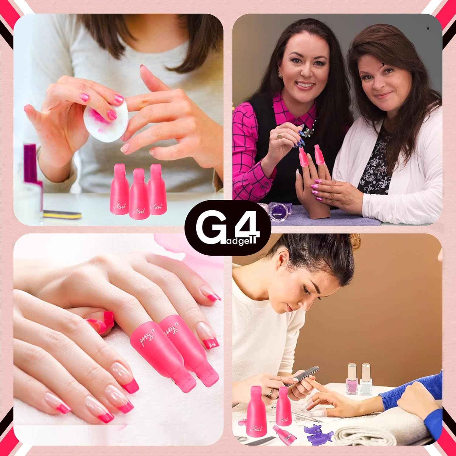 G4GADGET 10 PCS Nail Polish Remover Clips &ndash; Soak off Gel, Acrylic & UV Nail Polish Removal, Reusable & Anti-Slip Rose Red Clips for Fingers & Toenails image number 5