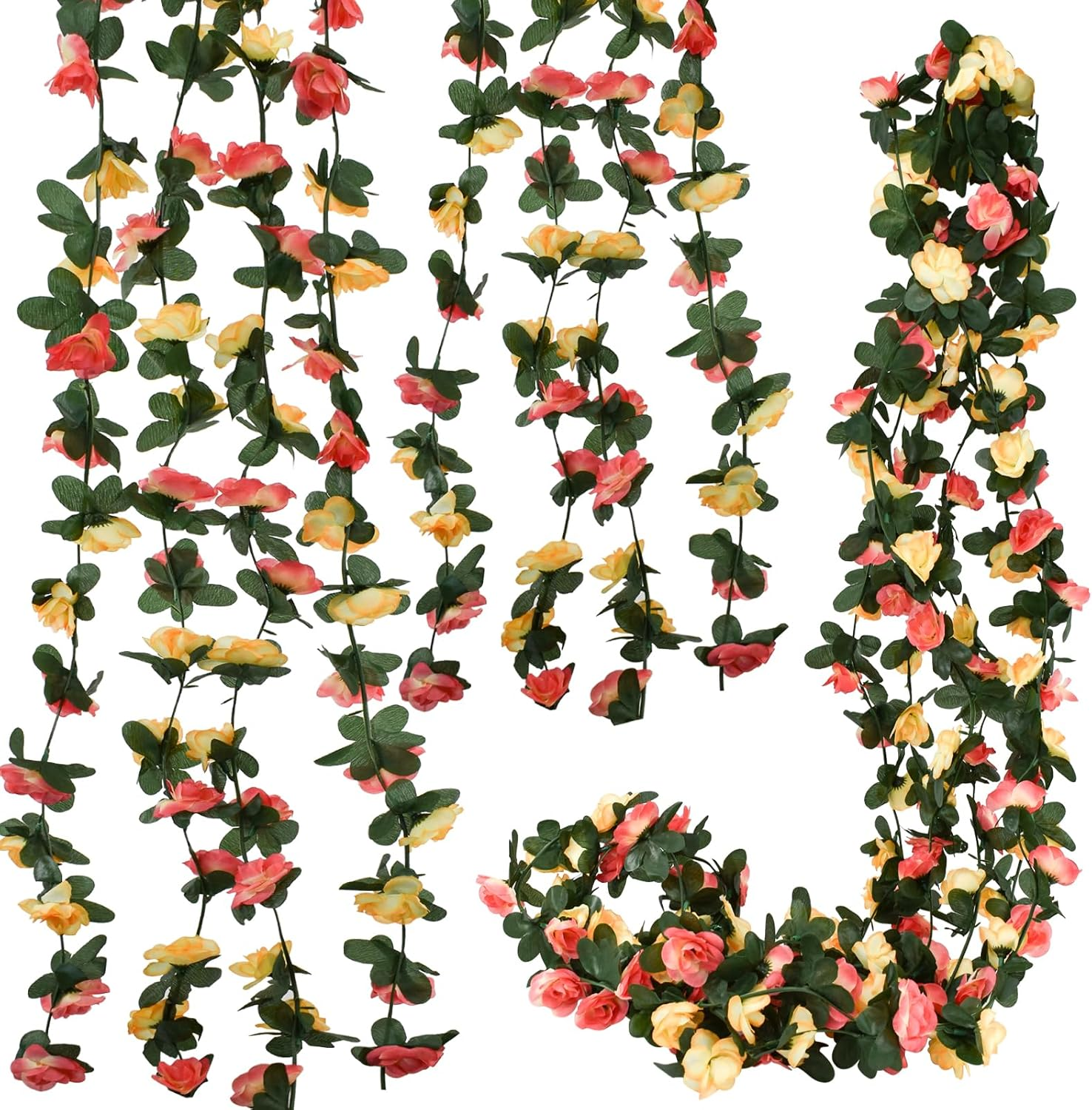Bacucine Flower Garland 8PCS 63Ft Artificial Rose Vine Hanging Flower Vines with Green Leaves Floral Garland for Wedding Wall Arch Party Decor (Pink)