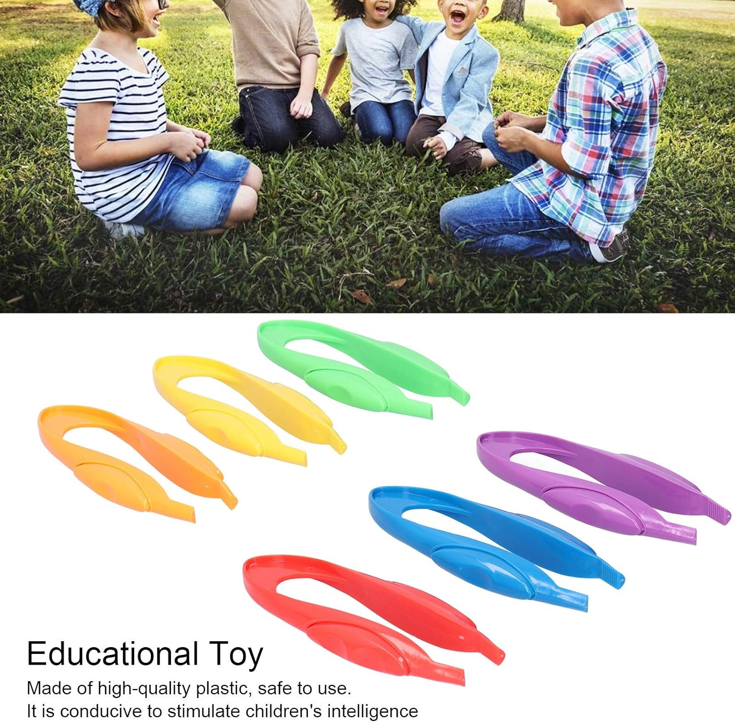 Joyzan Kids Tweezers, Plastic, Ergonomic, Colorful, 6 Pcs, Outdoor Exploration, Fine Motor Skill Development image number 1