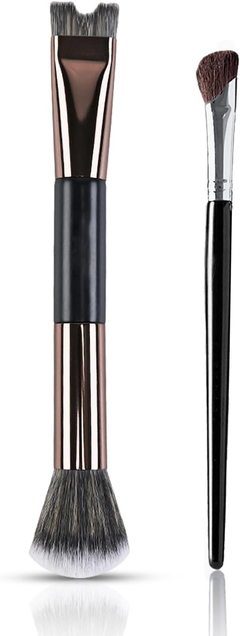 2PCS Nose Contour Brushes, 2-In-1 U-Shaped Brush and Fluffy Brush, Angled Tilt Brush, Nose Brushes Set for Nose Sculpting and Defining