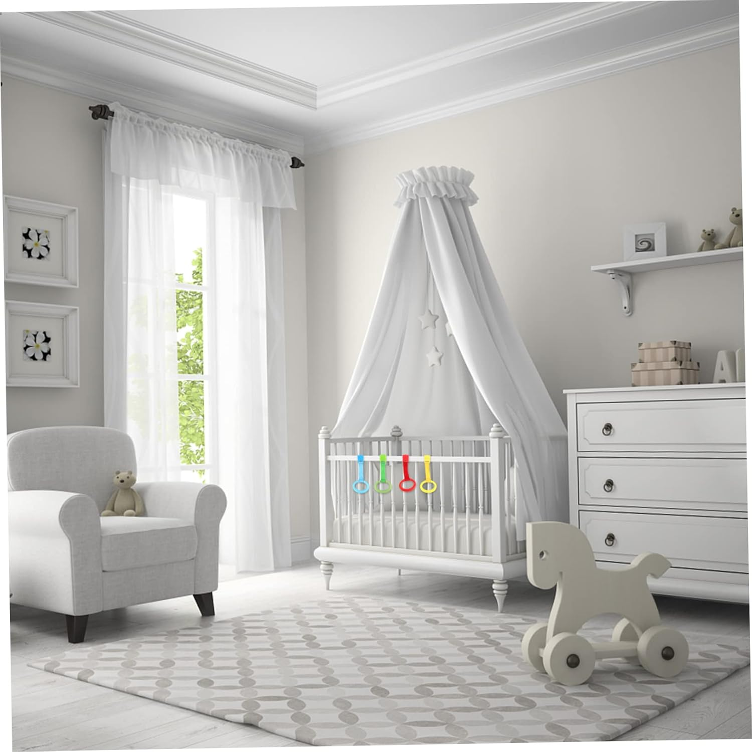 Milisten 4Pcs Portable Baby Pull Ring and Stand up Rings for Nursery Cot, Infant Pull-Up Assistance, Colorful Safe Plastic Pulling Toy for Early Standing Practice