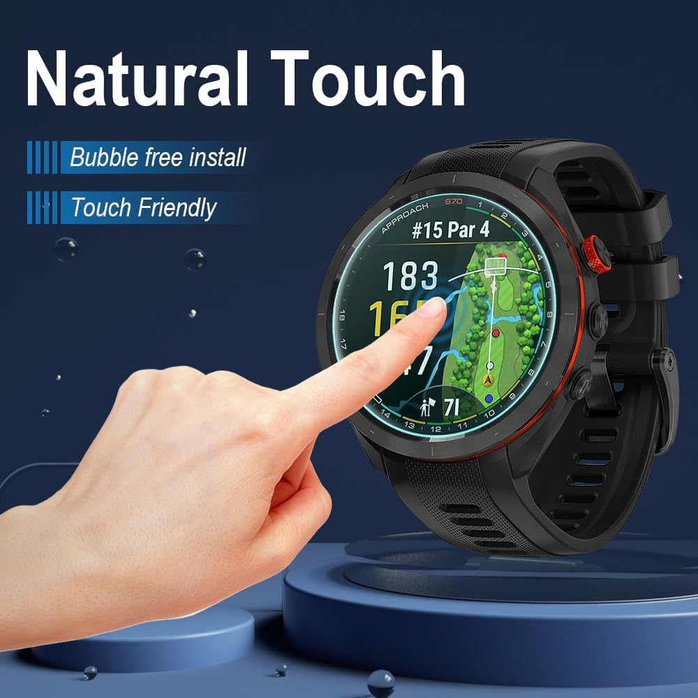 Duttek Tempered Glass Screen Protector (3 Pack Designed for Garmin Approach S70 (47Mm), 2.5D 9H Hardness Anti-Scratch Tempered Glass Protective Film for Garmin Approach S70 47Mm Smartwatch - Approach S70 47Mm Screen Protector image number 5