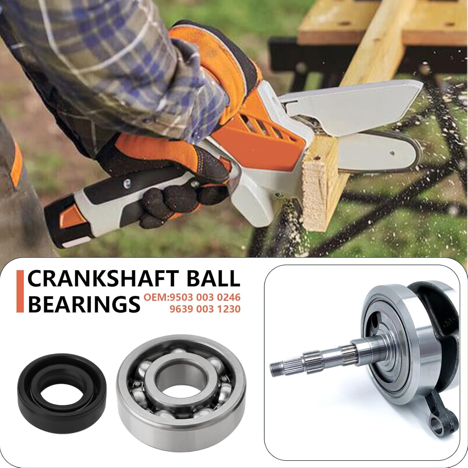 Emagtech 2Set Crankshaft Bearings and Shaft Seals Compatible with Stihl BG56 BG66 BG86 SH56 SH85 SH86 Main Bearing Seal Rebuild 9503 003 0246 image number 4