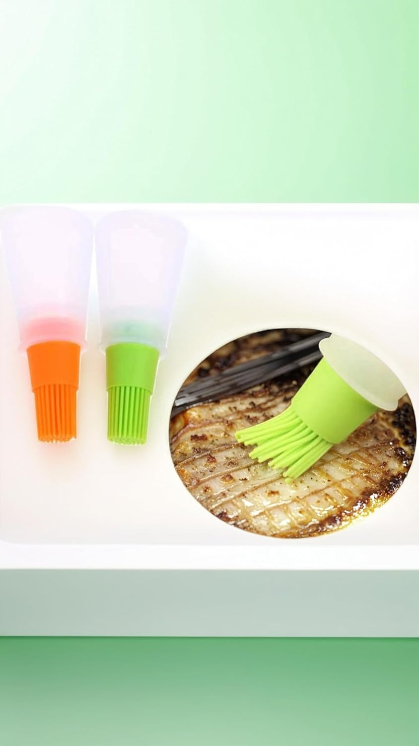 BBQ Pastry Basting Brushes, Heat-Resistant Silicone Oil Bottle Brushes for Sauce, Honey, Grill & Cake, for Barbecue, Cooking, Frying - Kitchen Tools Set of 2, Green & Orange image number 5