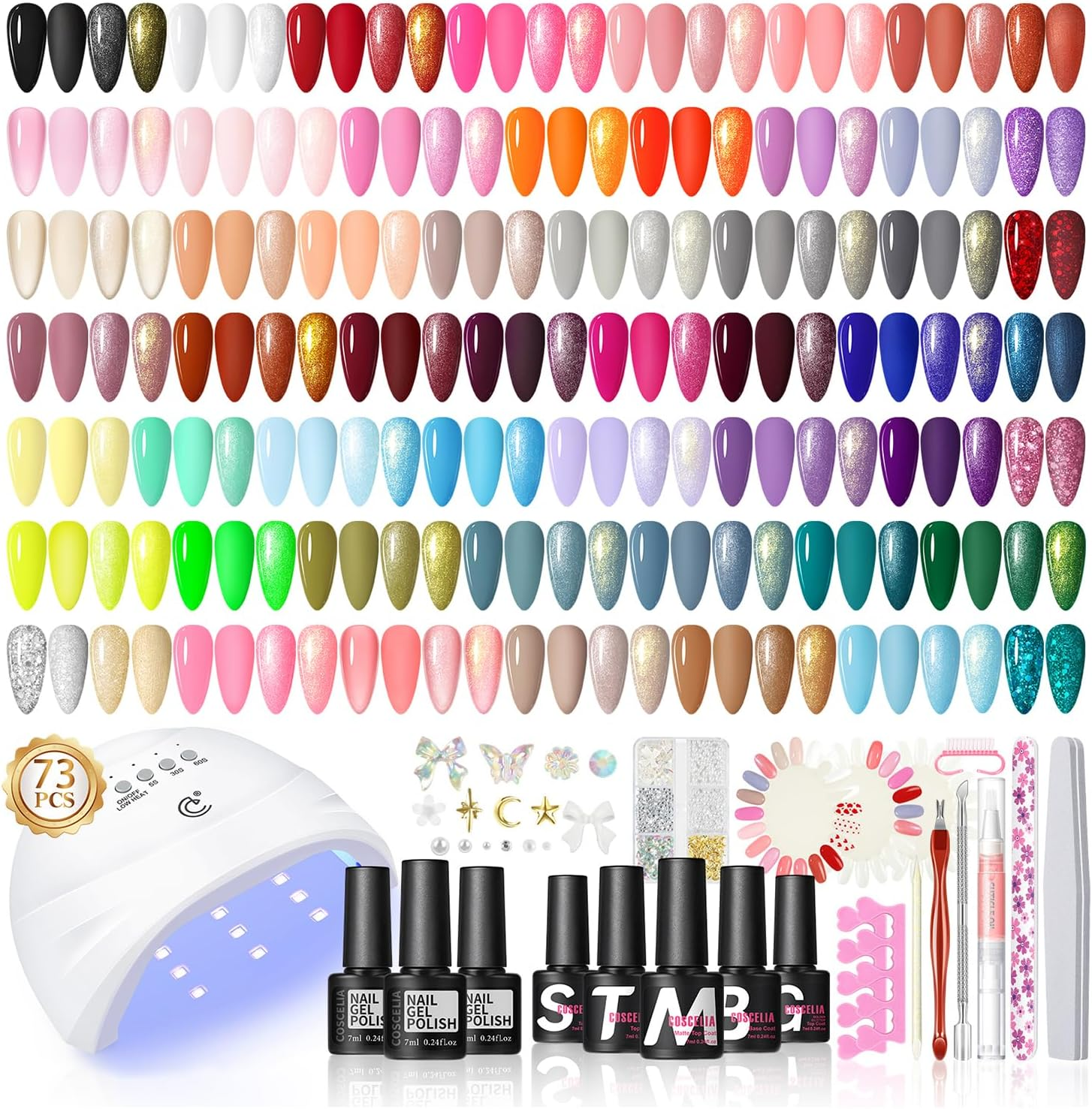 COSCELIA 53Ps Gel Nail Polish Kit with U V Light and Drill Starter 35 Fall Colors 5Pcs Top Base Coat LED Lamp Nail Art All Seasons Manicure Gifts for Women