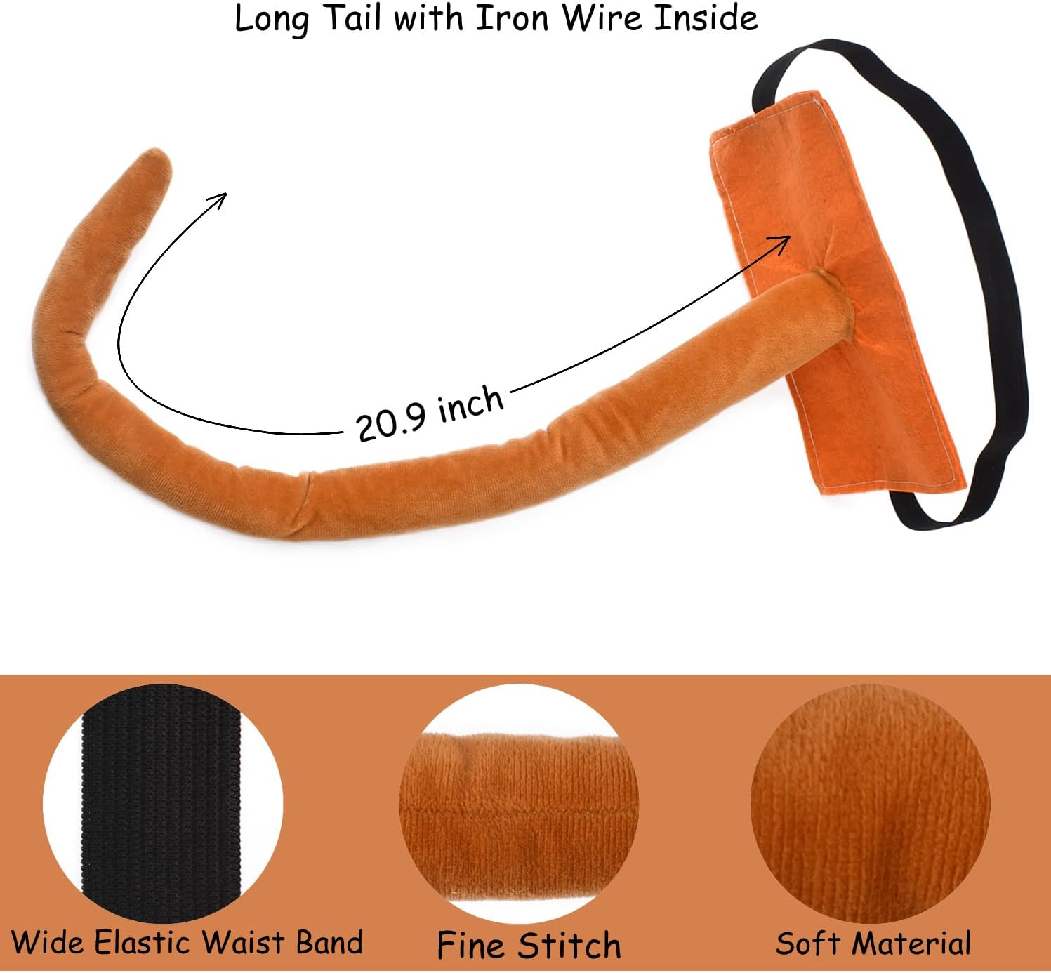 HODRME 3 Pieces Monkey Ears and Tail Set-Orange Monkey Headband Tail Bow Tie Cosplay Party Costume Accessoies for Kids and Adults image number 5