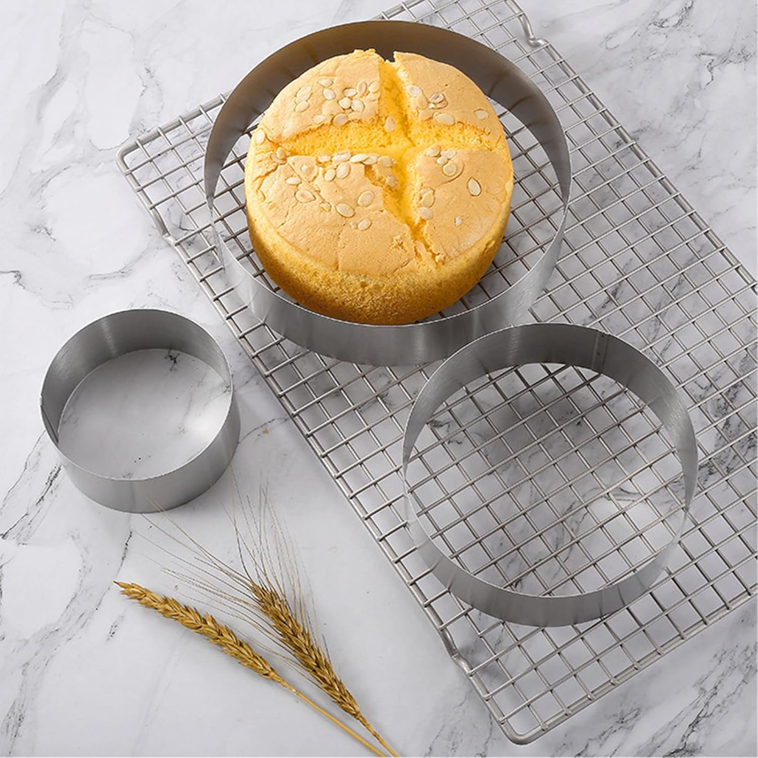 3 Pcs Cake Rings Set Mousse Cake Rings Baking Moulds Circle Pancake Mold English Muffin Ring Biscuit Cutter Set Pastry Mould Reusable Cake Pastry Molds for Making Steaming Baking Cake Decor (Round) image number 2