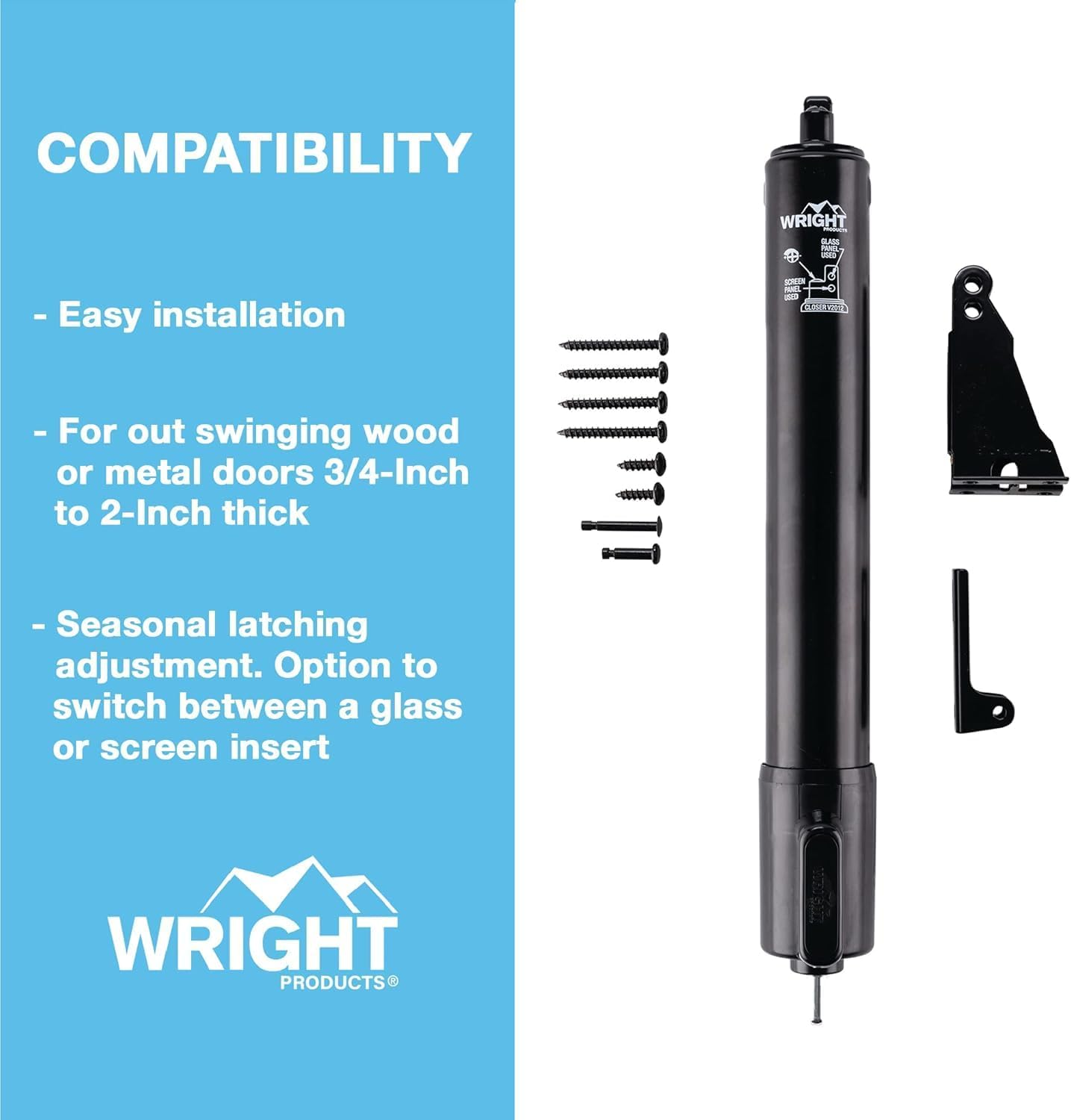 Wright Products V2012BL Heavy Duty Tap-N-Go Pneumatic Closer, Black image number 4