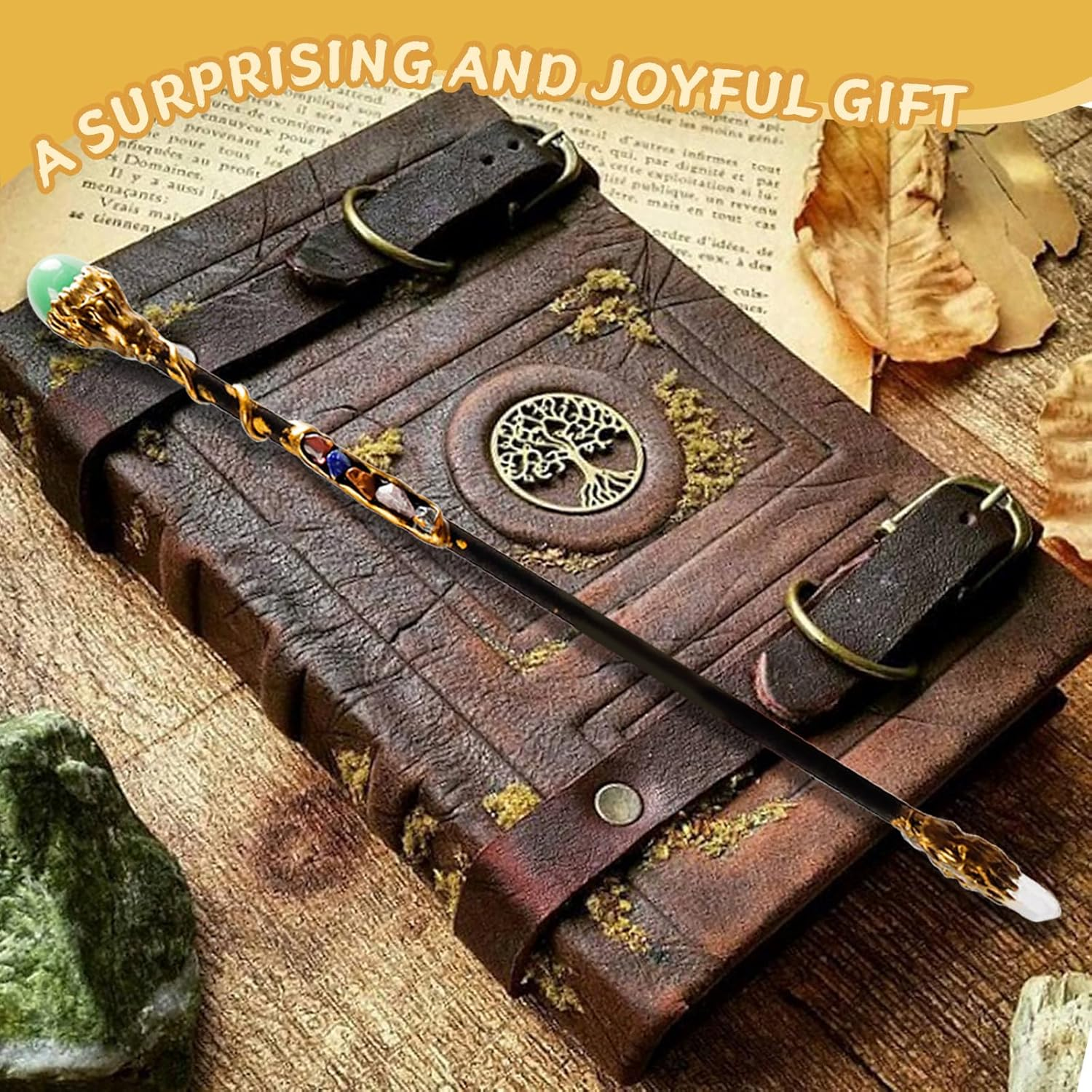 Fine Handcrafted Crystal Magic Wand with Green Aventurine and White Crystal Gemstones - Cosplay Magic Wand for Witches and Wizards