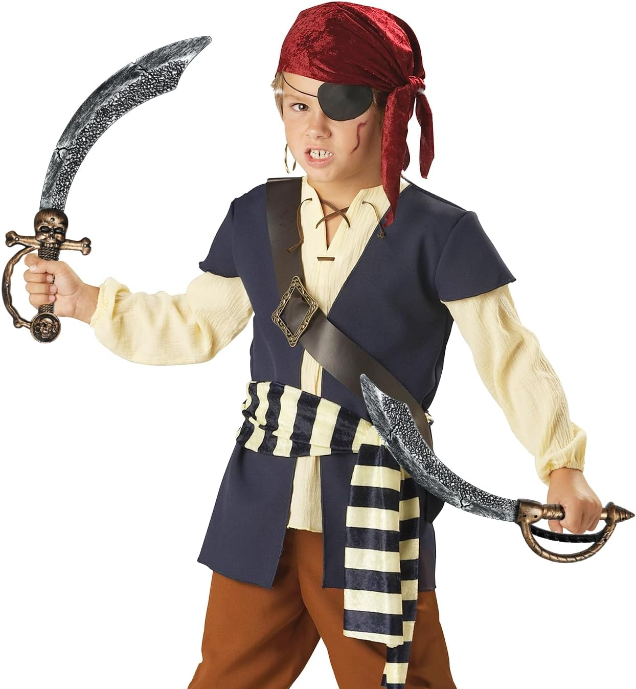 2Pcs Pirate Sword,18" Plastic Toy Sword for Kids,Pirate Costume Accessories for Adult Halloween Cosplay,Party Dress-Up Brown image number 6