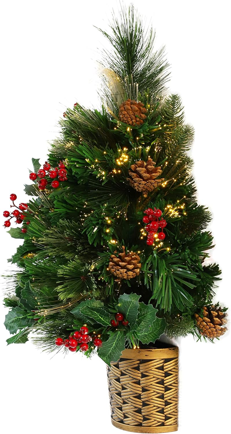 Christmas Concepts&reg; 2Ft (60Cm) Green Fibre Optic Pine Wall Mounted Christmas Tree with Cones and Red Berries