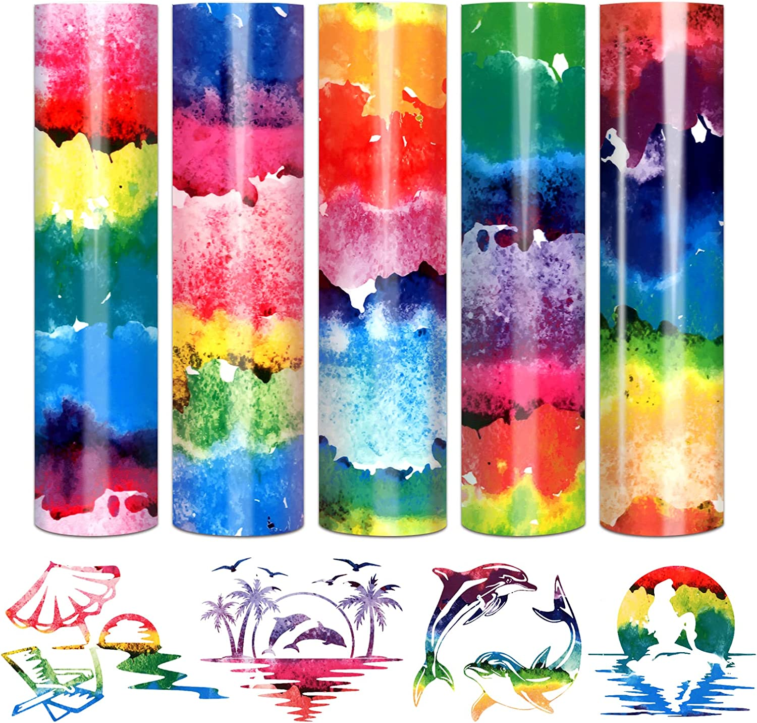 Tintnut Watercolor HTV Heat Transfer Vinyl Iron-On-Vinyl - 12 X 10 Inch 5 Color Transfer T-Shirt,Vast,Cap for Cricut & Cameo DIY Handmade Craft