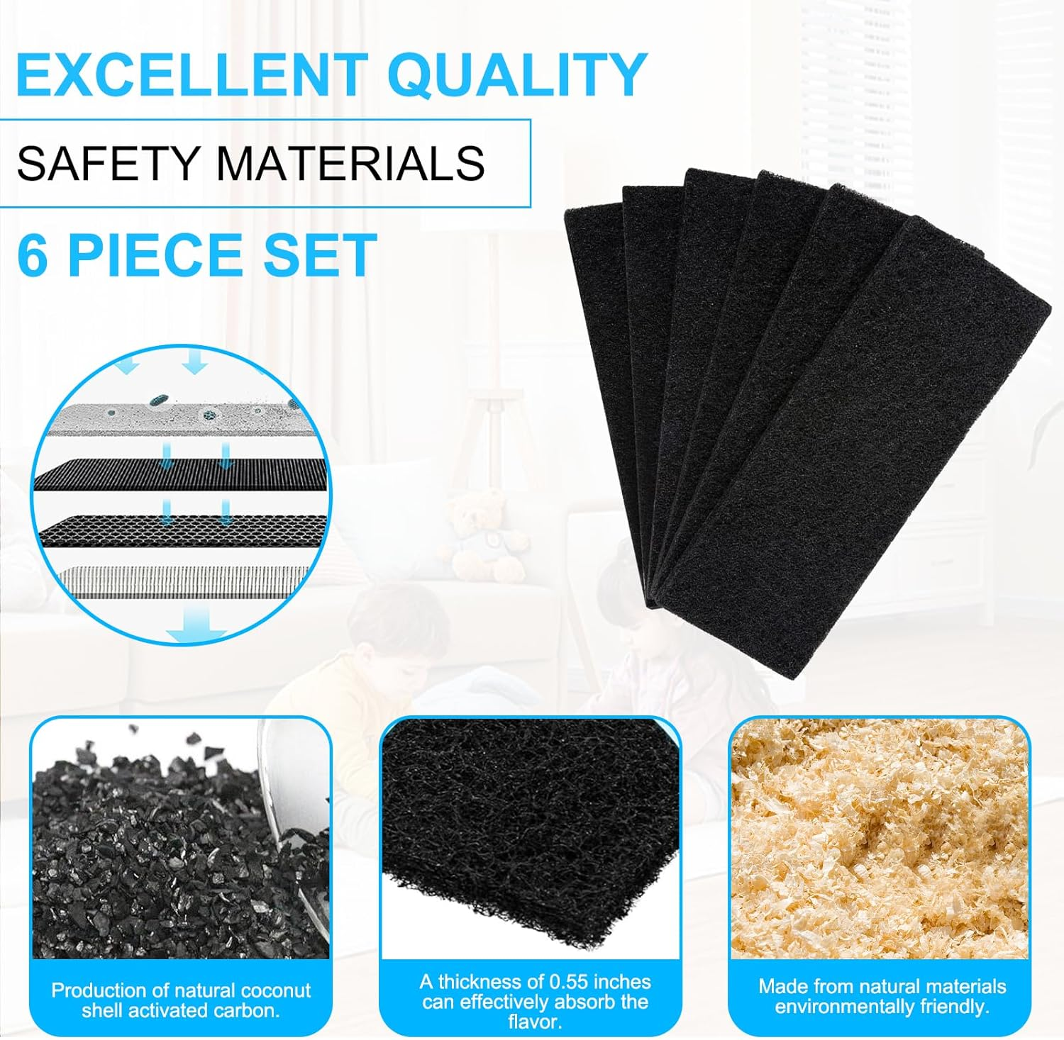 ARTJIANG 6Pack Carbon Filters for Automatic Litter Box 3, 9"&times;3" Carbon Replacement Filter,Thickened Type Carbon Self Cleaning Cat Litter Box Filters, Activated Carbon Filter,Odor Filters image number 4