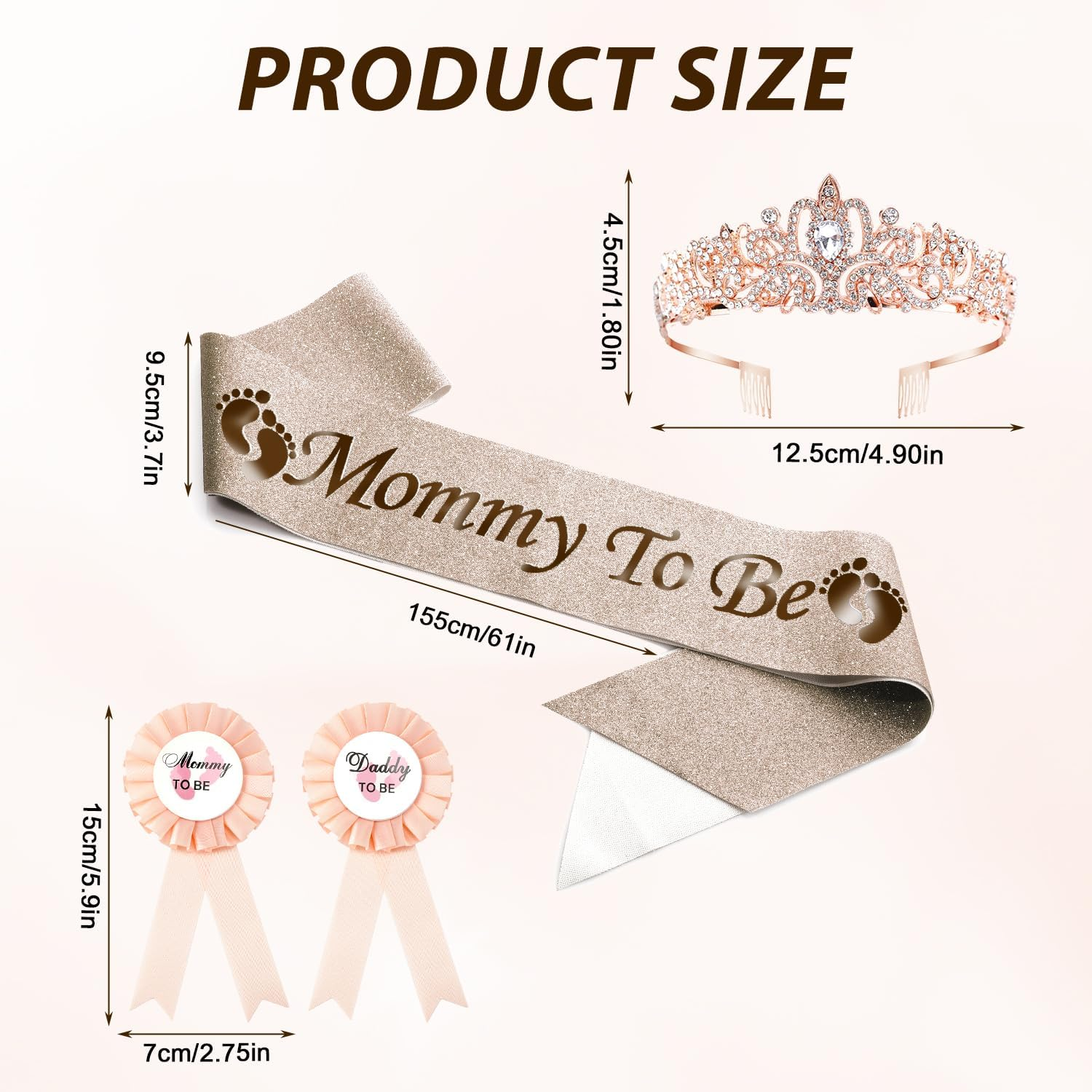 4Pcs Mommy to Be Sash Set, Mommy to Be Crown and Sash with Corsage for Pregnant Mommy and Daddy Mom to Be Baby Shower Decoration (Rose Gold) image number 3