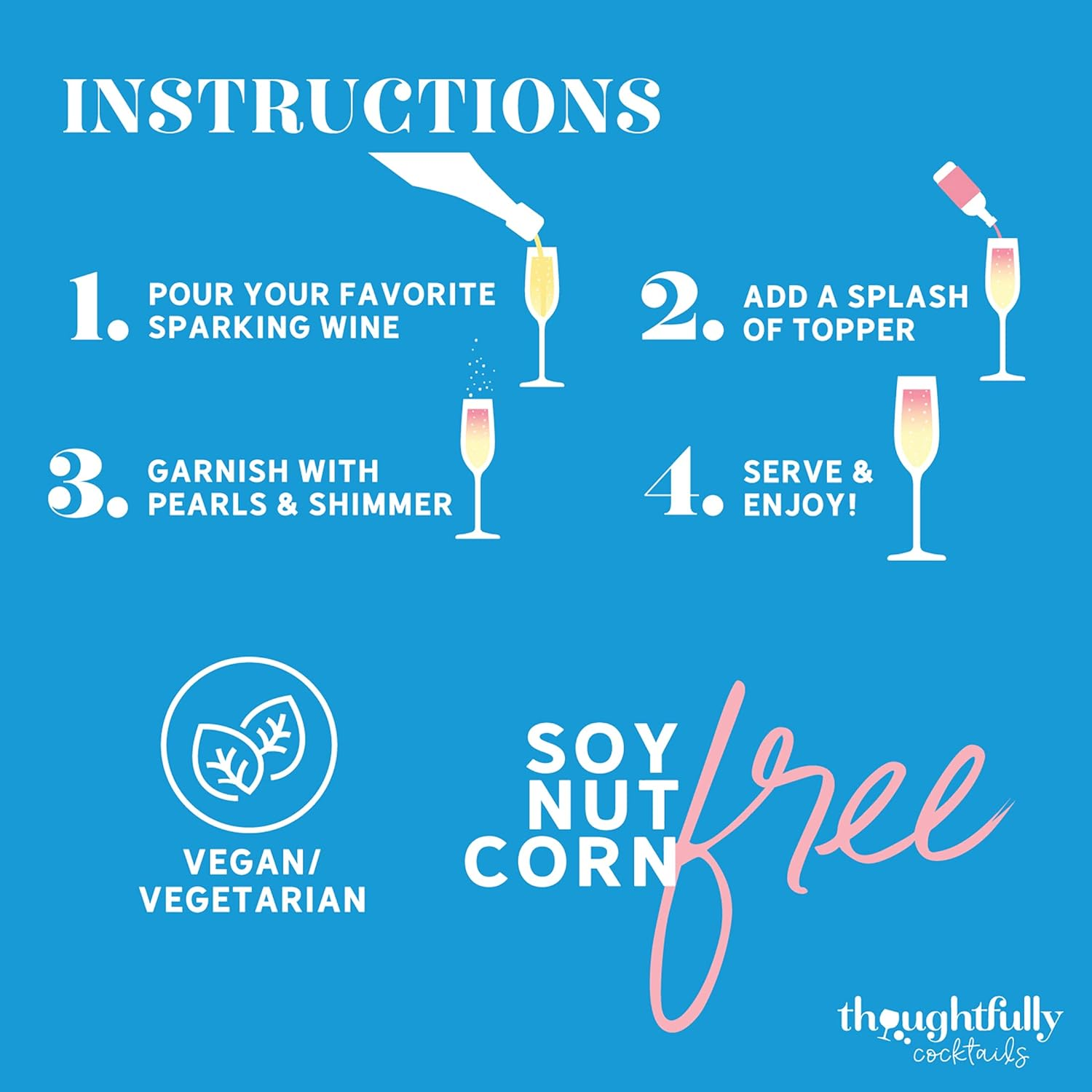 Thoughtfully Cocktails, Bubblies' Prosecco Cocktail Toppers, Includes 4 Fruit-Flavoured Cocktail Mixes, Sweet Edible Pearls and Edible Rose Petals (Contains NO Alcohol) image number 1