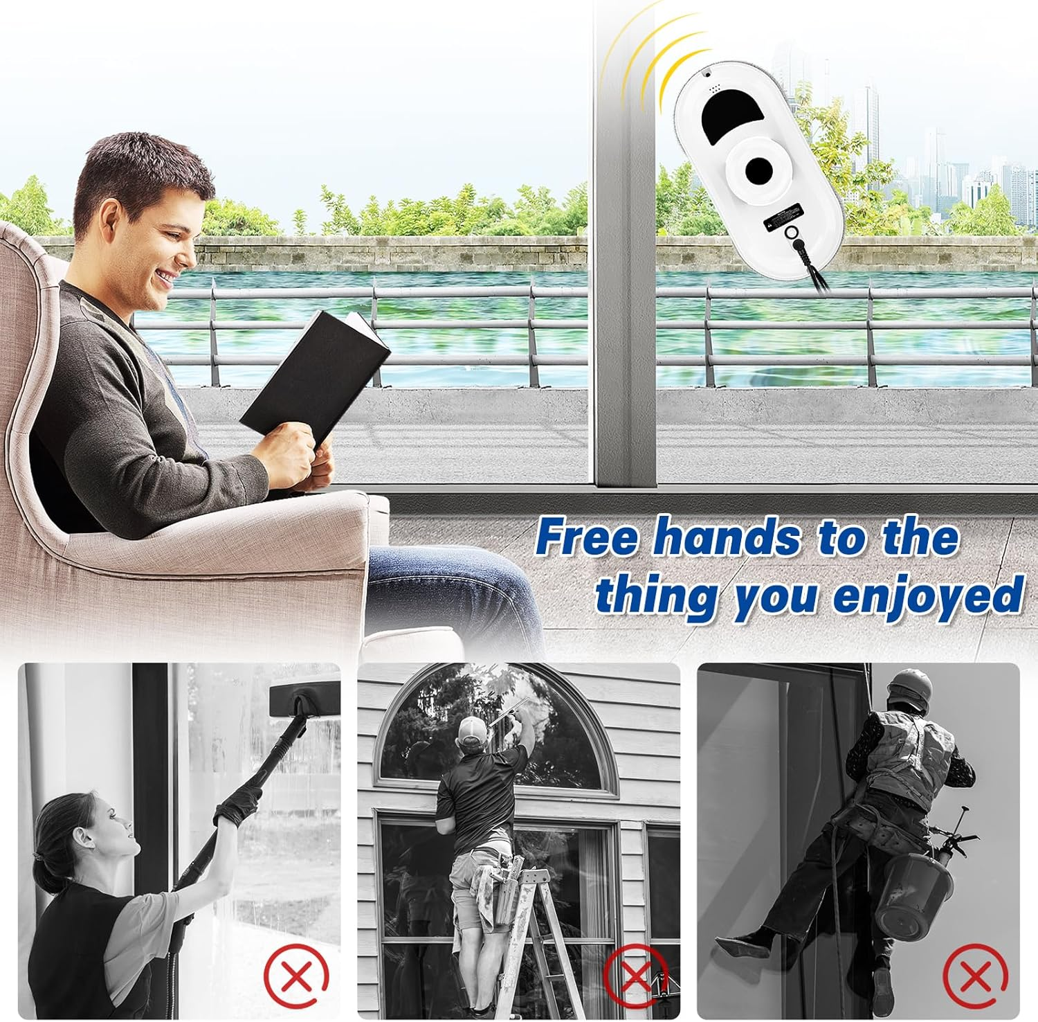 Advwin Window Cleaner Robot, 2800 Pa Smart Window Vacuum Cleaner with Remote Control and Anti-Falling Sensor Detection, Suitable for Glass Window Tile, Indoor Outdoor image number 2