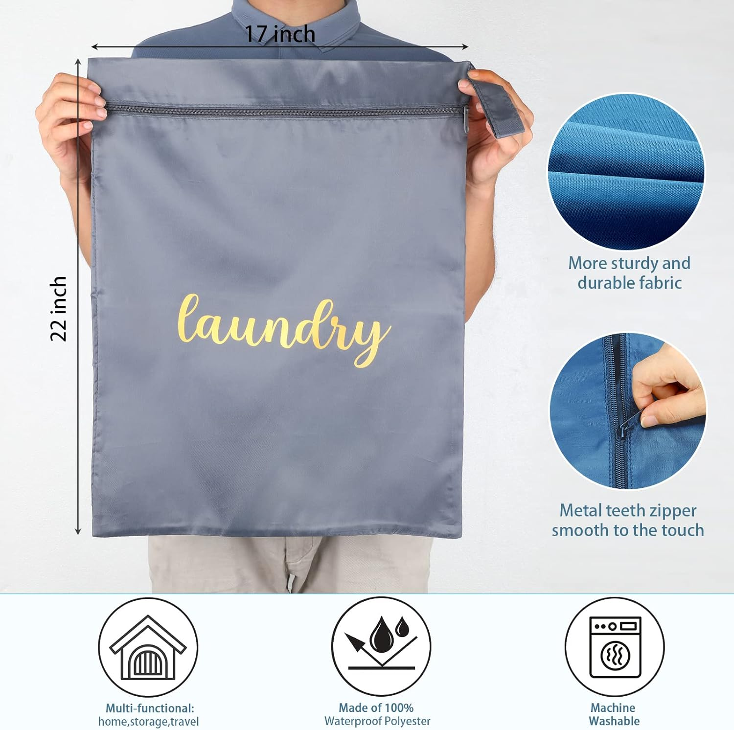 Shappy 2 Pieces Travel Laundry Bags Waterproof Wet Dry Bags, 17 X 22 Inches (Gray, Black) image number 4