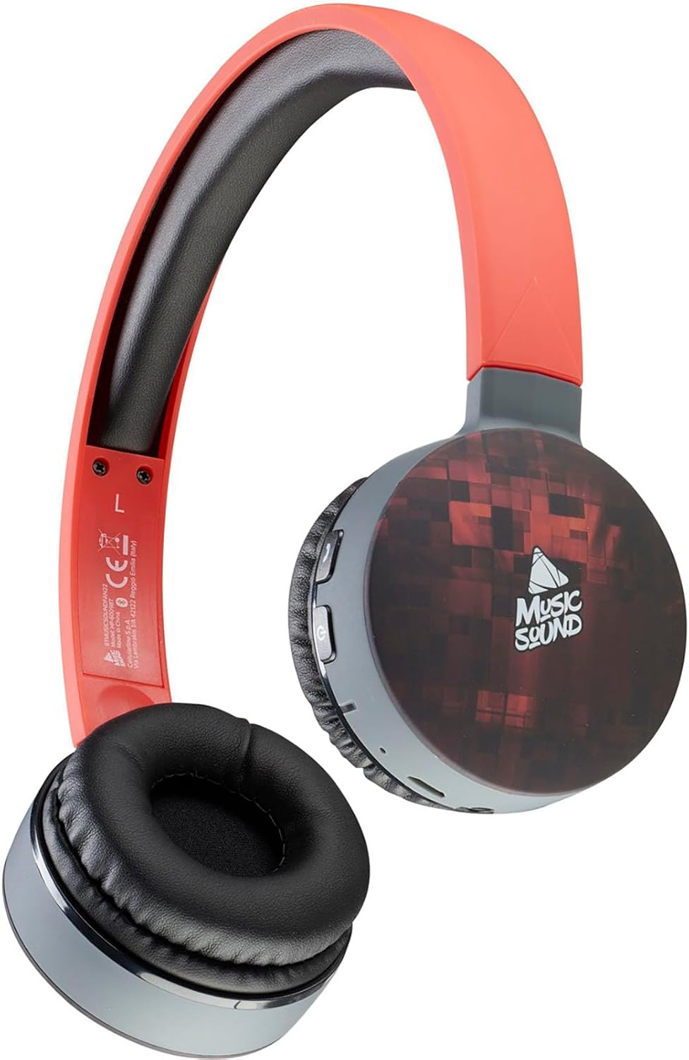 Music Sound | Fantasy Bluetooth Headphones | Supra-Auricular Bluetooth Headphones - Extendable Headband - Controls on the Pads - Autonomy 20 Hours - Charging 2 Hours - 10 Mt. - Red Cube
