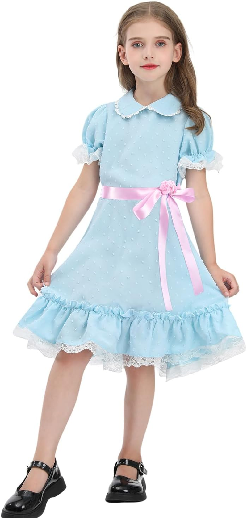 CR ROLECOS Girls Blue Chiffon Dress Puff Sleeve Halloween Party Cosplay Costume image number 6