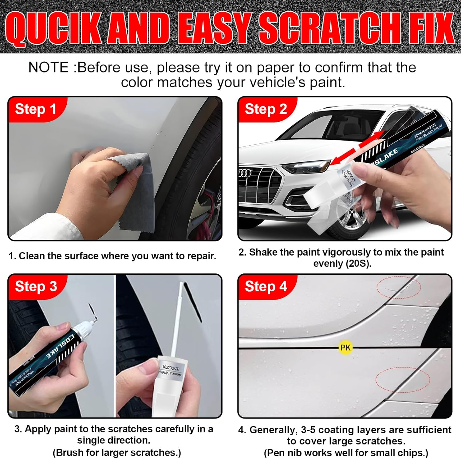 Car Touch up Paint(Florett Silver Metallic(Lz7G/L5)) for Audi, Car Paint Scratch Repair Kit, Quick & Easy Solution to Repair, 2 in 1 Scratch Remover Pen with Color-Matched image number 5