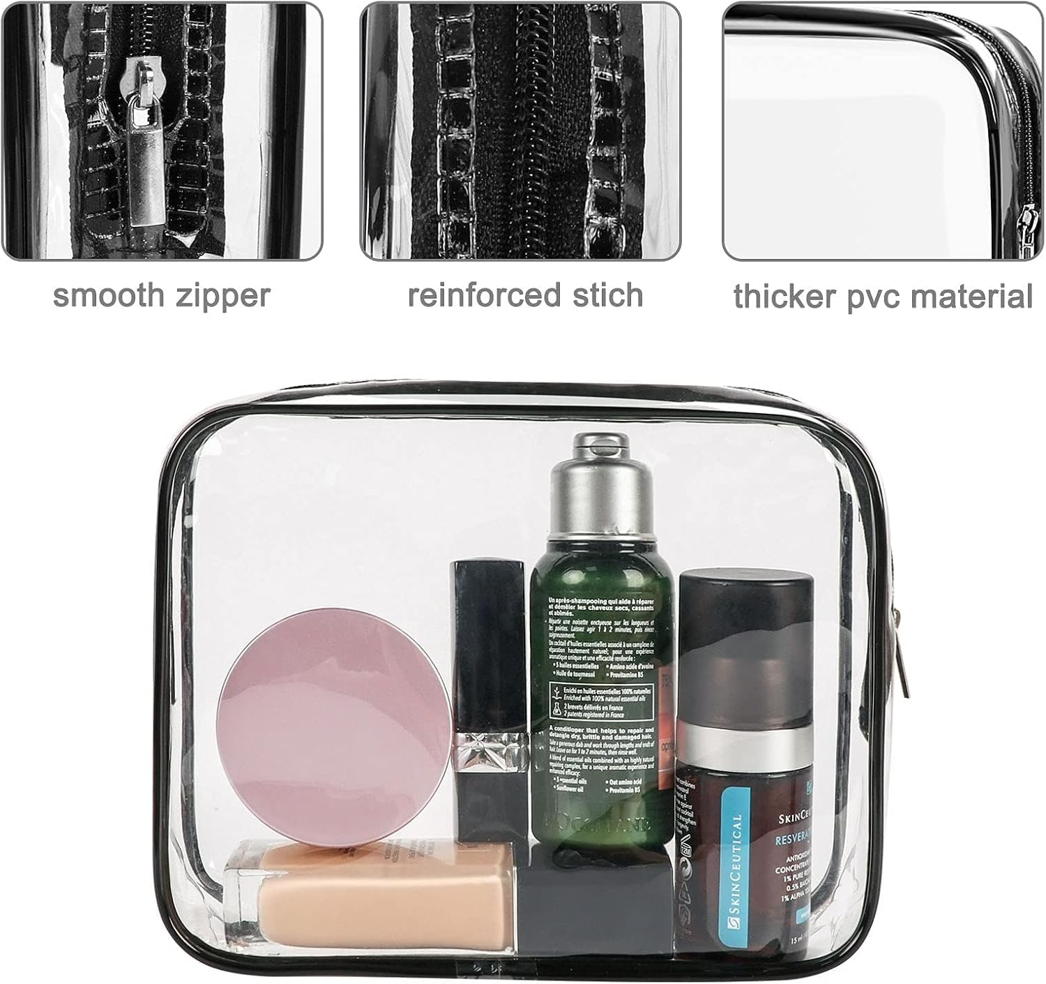 Clear Makeup Bags, 3 Pcs Cosmetic Makeup Bags Set Clear PVC with Zipper Handle Portable Travel Luggage Pouch Airport Airline Vacation Organization (Black) image number 2