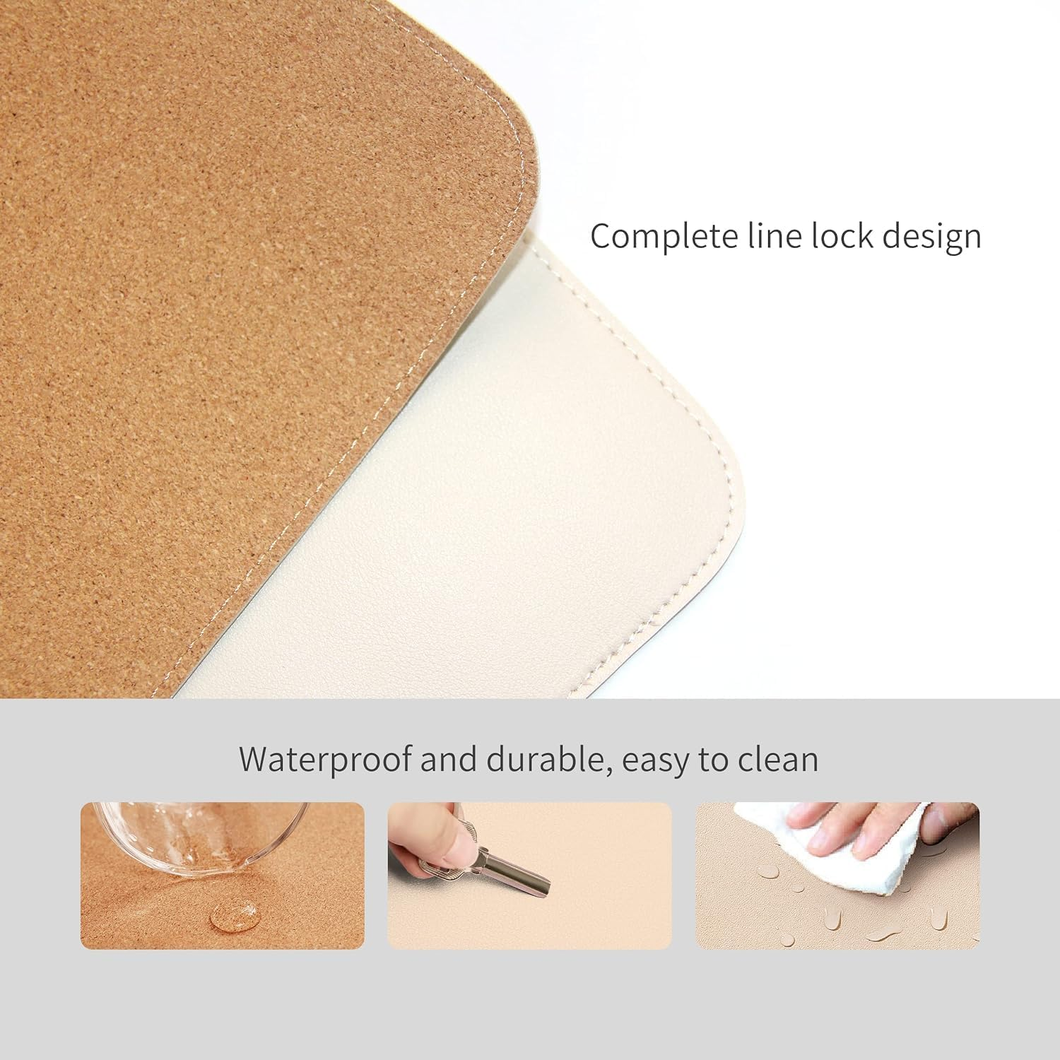 RENMTURE Dual-Sided Desk Pad, Natural Cork & PU Leather Large Mouse Mats for Office and Home Work, Desk Protector Non-Slip, Waterproof, Easy Clean (Beige, 32"X16") image number 2