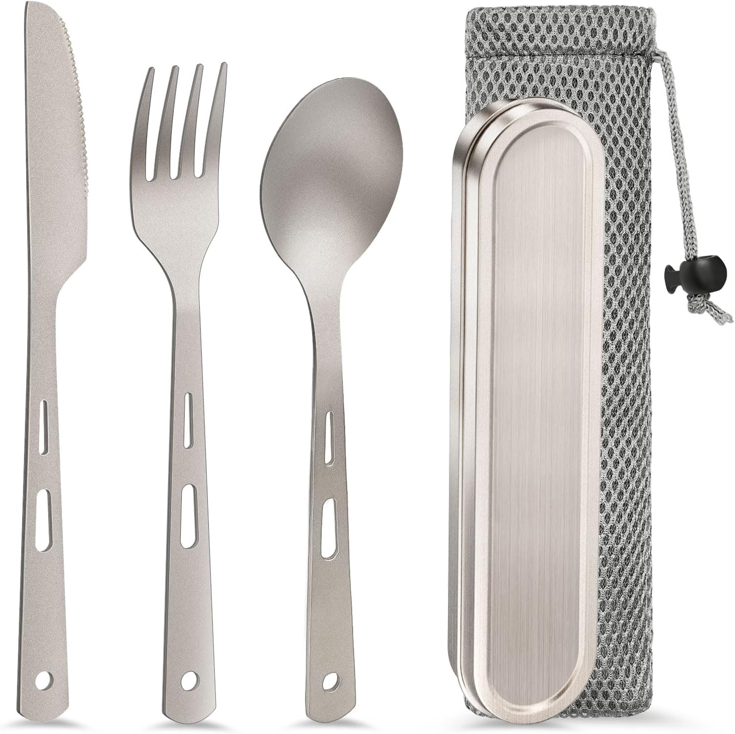 Zumyzu Pure Titanium Travel Utensils with Case, Ultra-Light Ti Portable Champing Essential Cutlery Set, Knife Fork Spoon Reusable Flatware Sets for Camping Picnic Outdoor Hiking, Lunch Box for Men image number 3