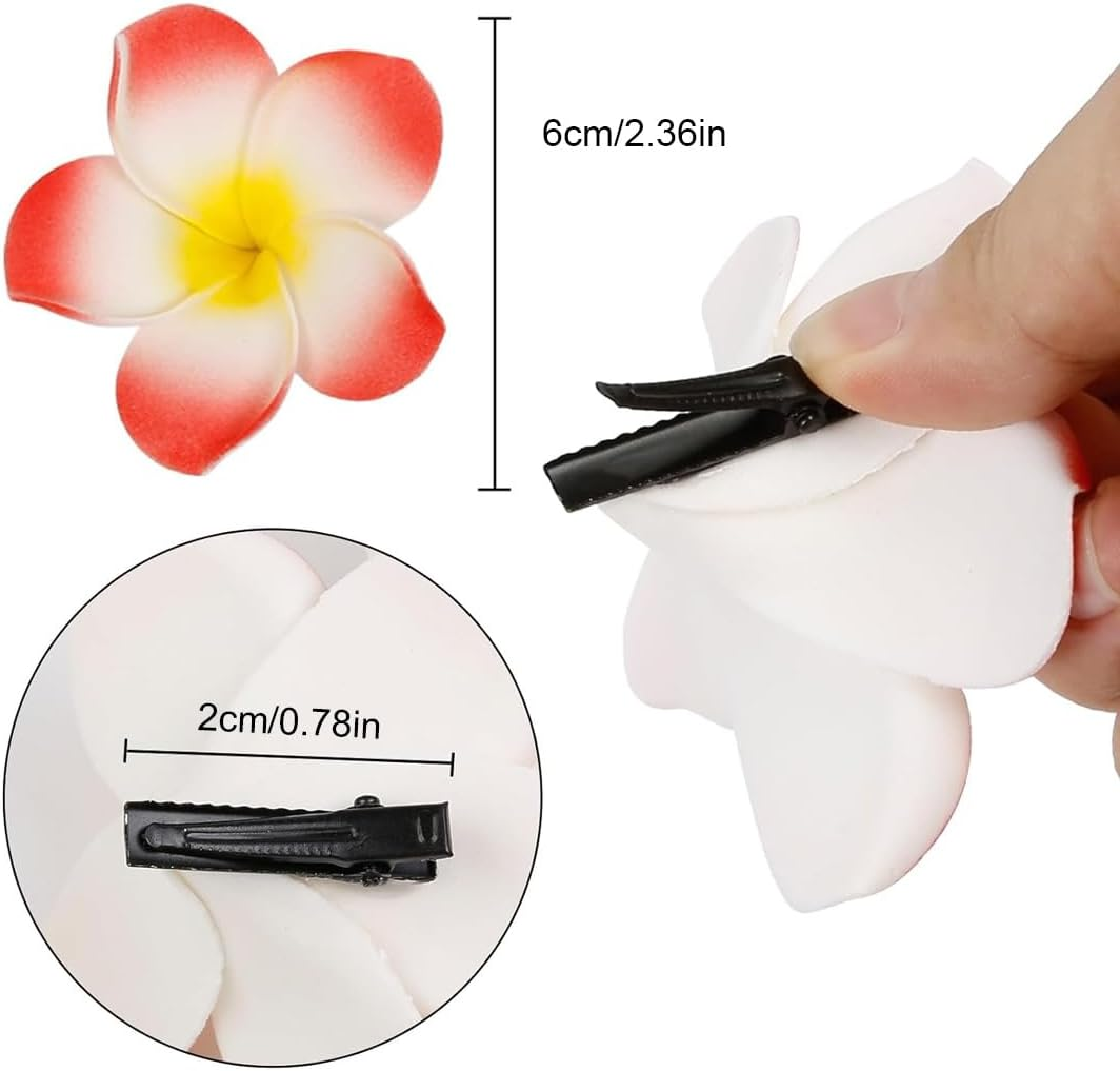 SIRLOMU 9 Pieces Flower Hair Clips Hawaiian Flower Hair Clips Plumeria Hair Clips Bohemian Tropical Flower Hair Clips Women Holiday Beach Party Artificial Flower Clips