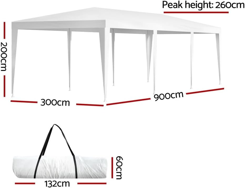 Instahut Gazebo 3X9, Camping Tent Marquee Folding White Gazebos Shade Garden Outdoor Wedding Party Canopy Patio, with Carry Bag and 8 Ropes Water Resistant and UV Coating image number 3