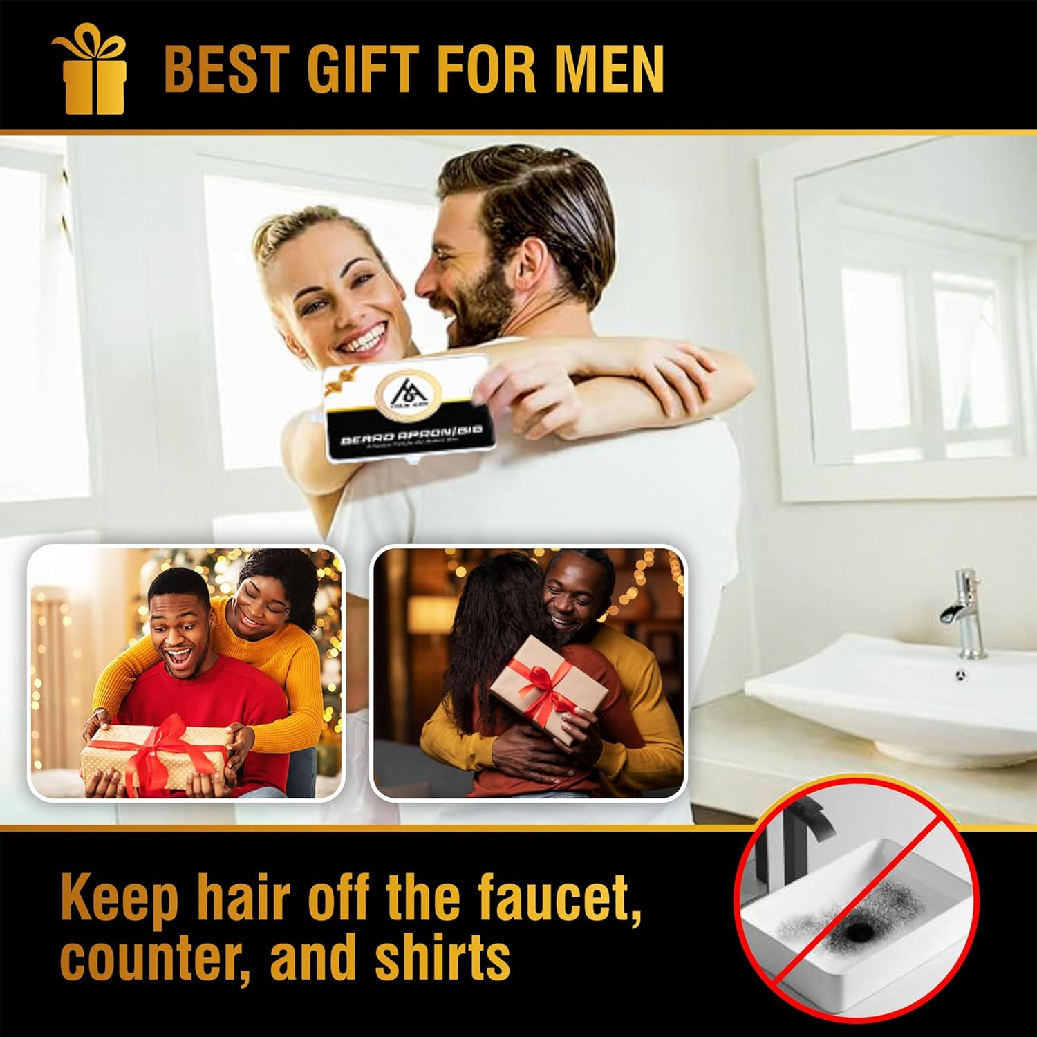 True Arc Beard Bib Apron, Hair Catcher for Men Shaving & Trimming Non-Stick Waterproof Beard Cape Grooming Cloth with 3 Suction Cups, Shaping Tool & a Gift Box image number 3