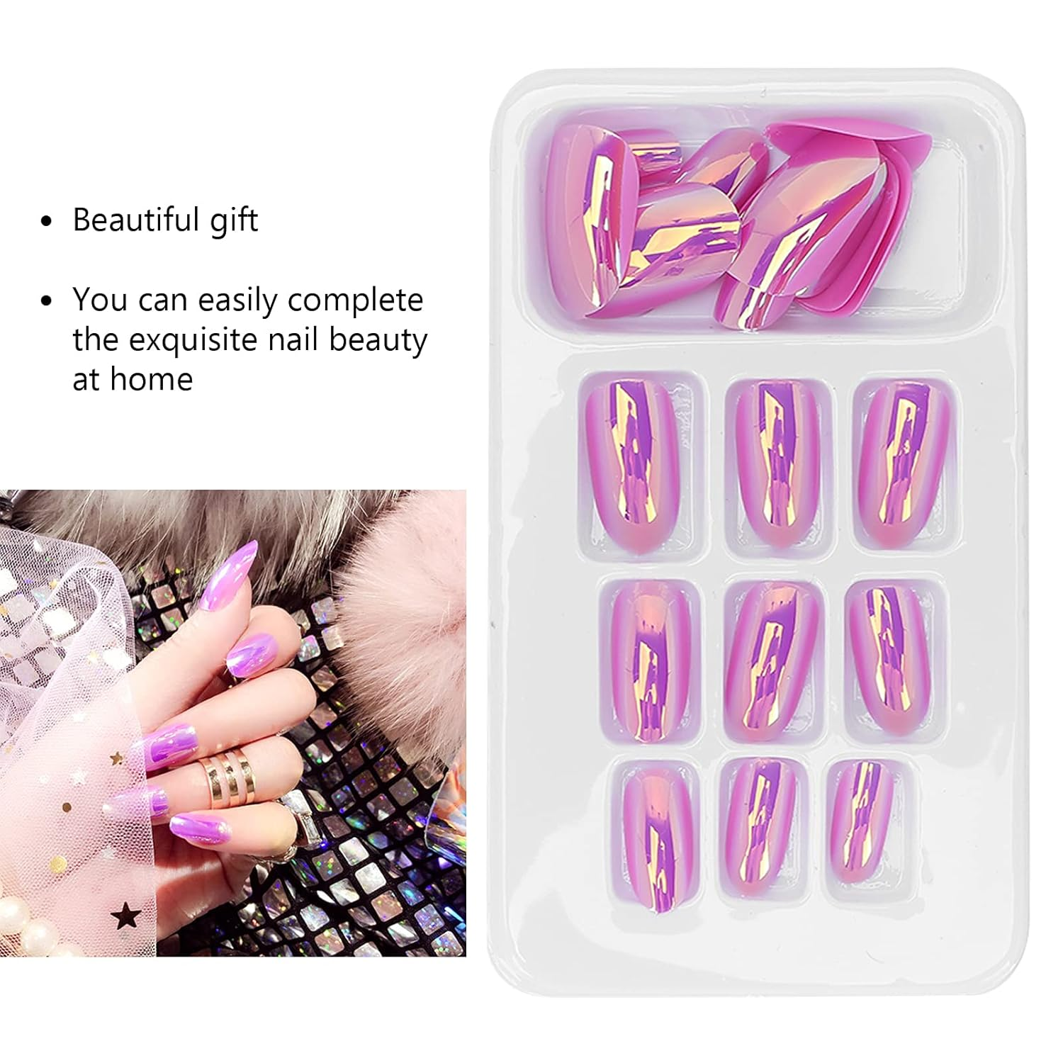 Brilhante 24 Pe&ccedil;as De 24 Pe&ccedil;as Caix&otilde;es Longos Unhas Artificiais Falsas Para Mulheres Unhas Merodeio 12 Tamanhos (LG07) image number 6