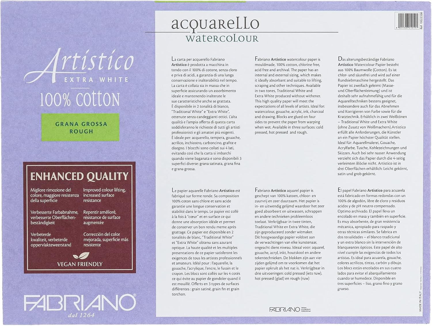 Fabriano Artistico Watercolor Block, 9 X 12, Extra White image number 1