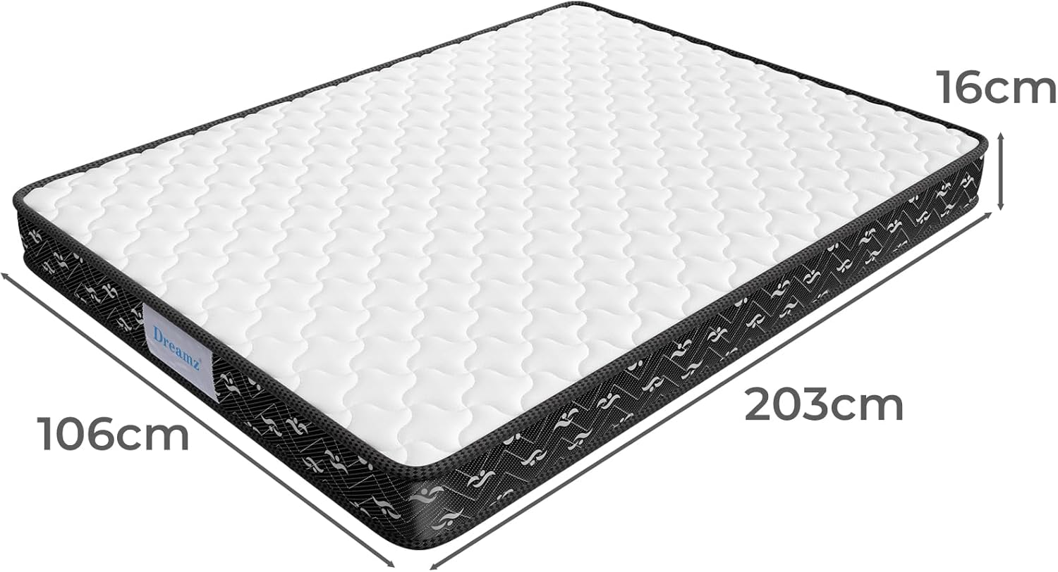 Dreamz King Single Mattress Hypo-Allergenic Materials, 16Cm Thickness, with 5-Zone Pocket Spring System,High-Density Foam Tight Top, Medium Firm Coil Bedding, Breathable Top, 15Yrs Warranty, White image number 6