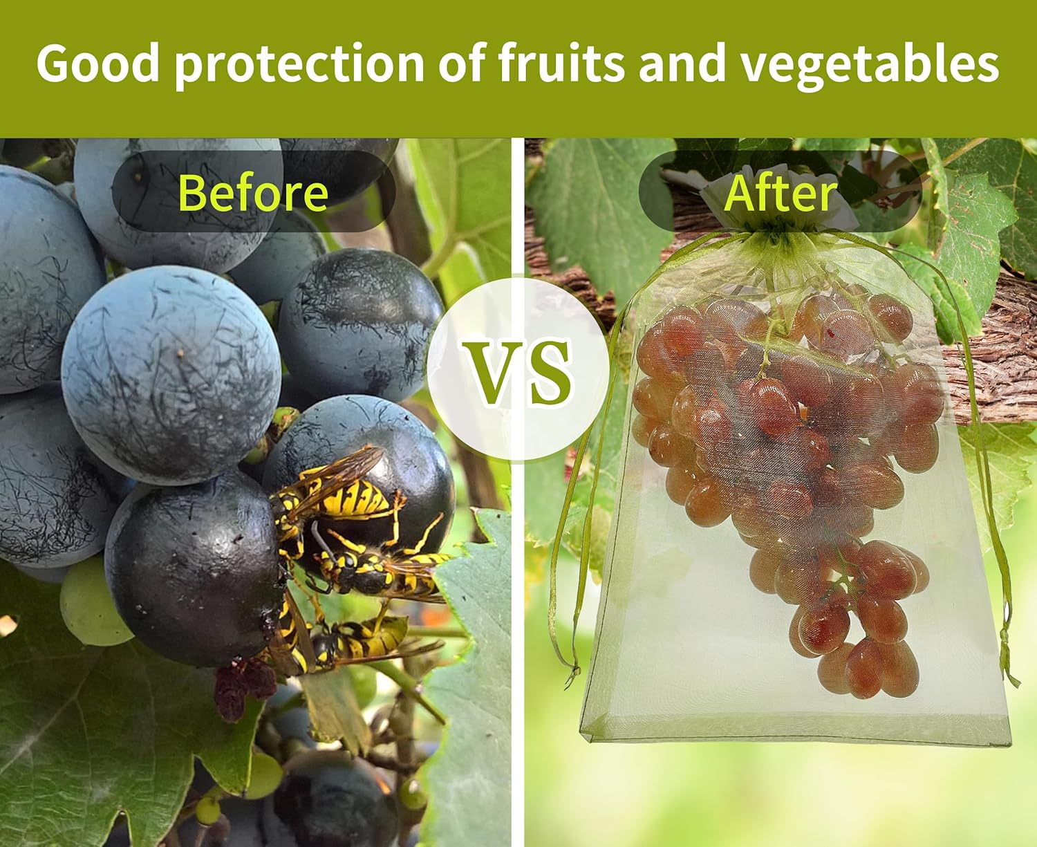 Jexila 50 Pack Fruit Protection Bags 12X16 Inch Fruit Netting Bags for Fruit Trees Fruit Cover Mesh Drawstring Bags Fruit Protectors Pest Barrier for Grapes Mango Flower Veggies Garden image number 4